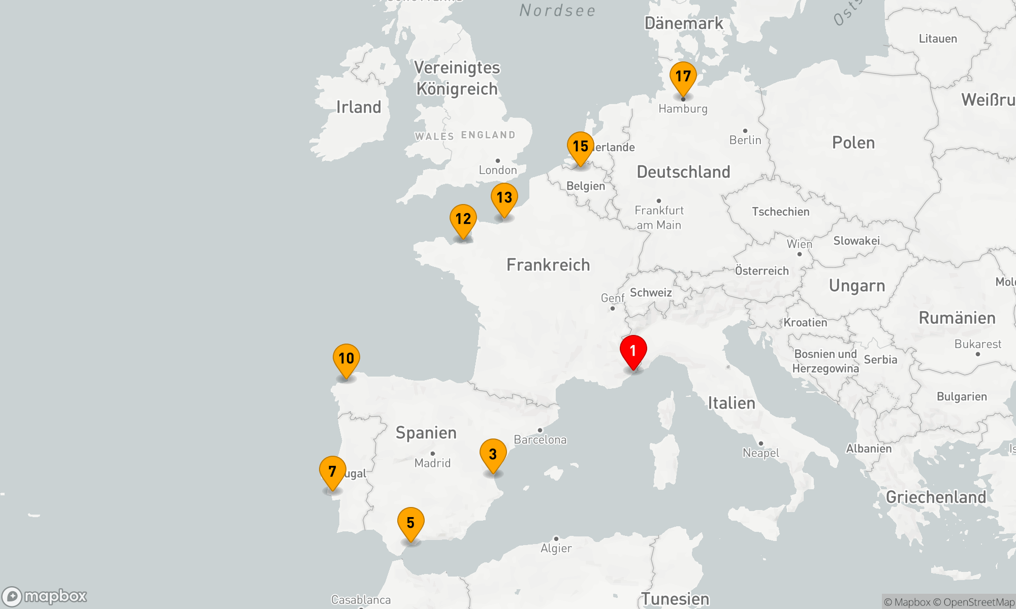 Route 16 Nächte - Küstenzauber von Nizza bis Hamburg (EUR2710)