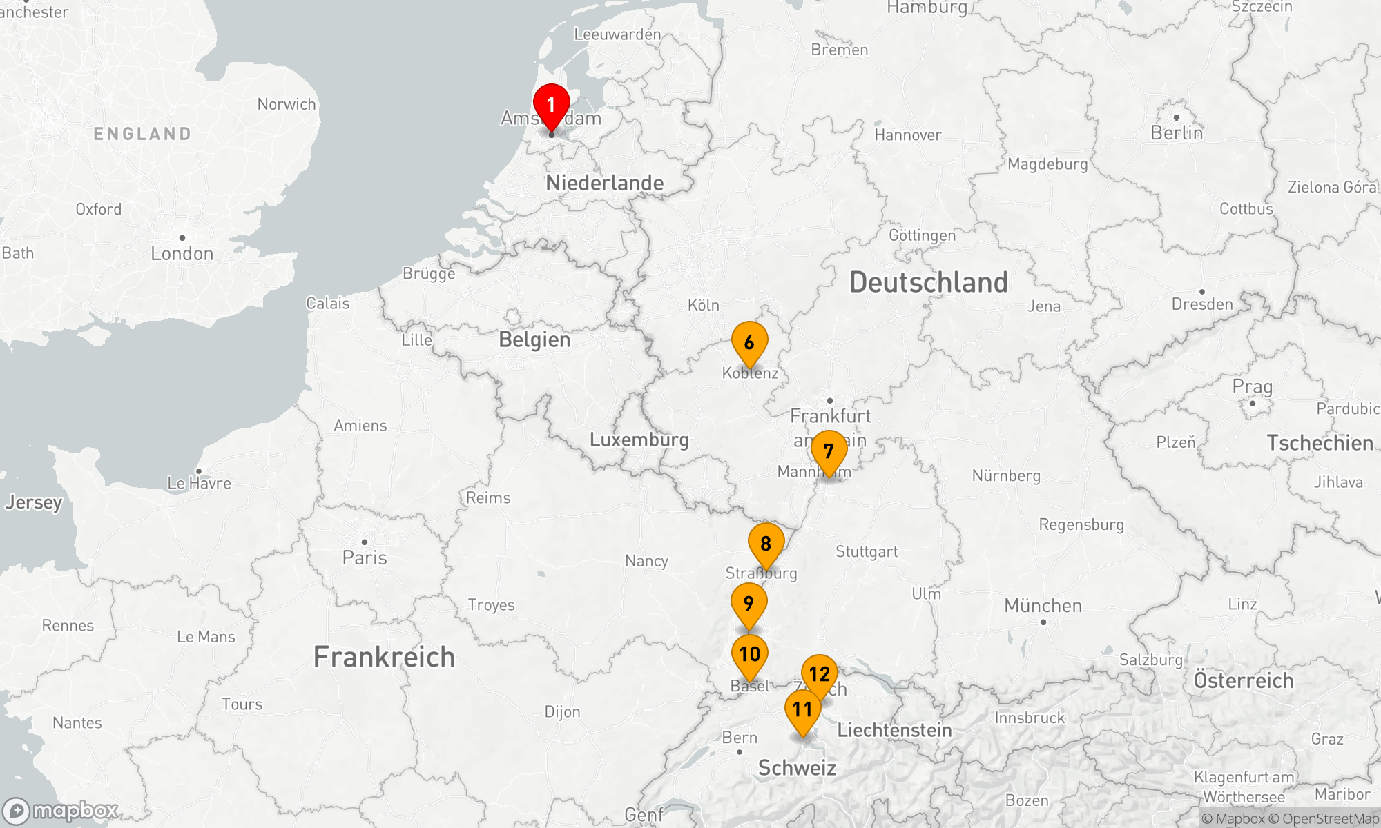 Route 12 Nächte - Amsterdam & Juwelen des Rheins & Zürich-Luzern