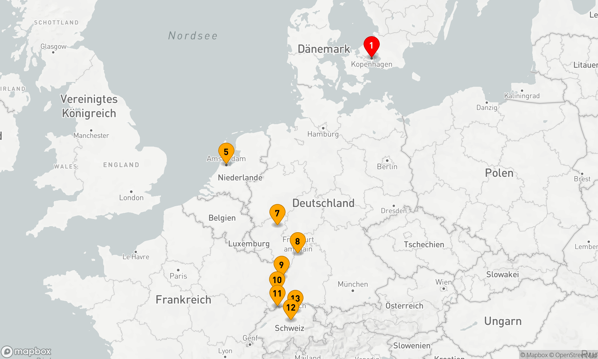 Route 13 Nächte - Kopenhagen nach Zürich & Juwelen des Rheins