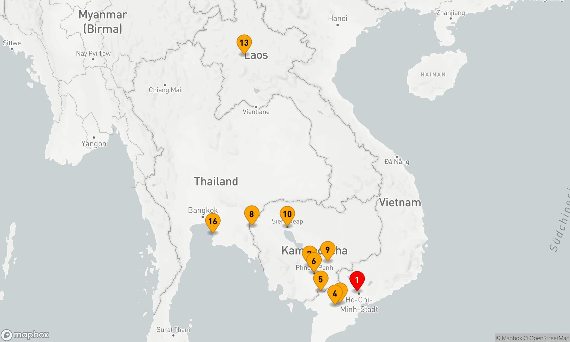 Route 15 Nächte - Reise entlang des Mekong