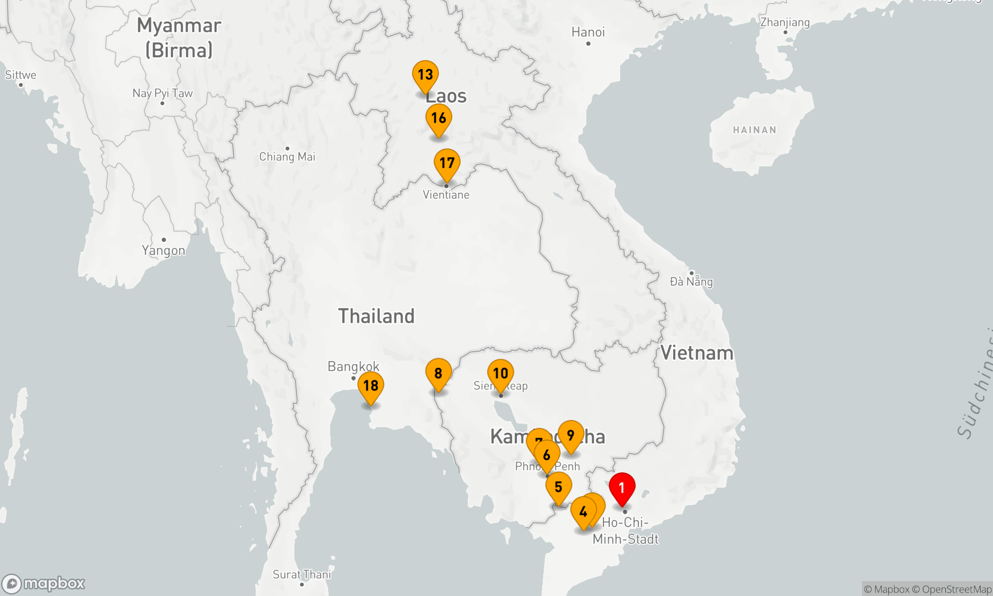 Route 17 Nächte - Reise entlang des Mekong