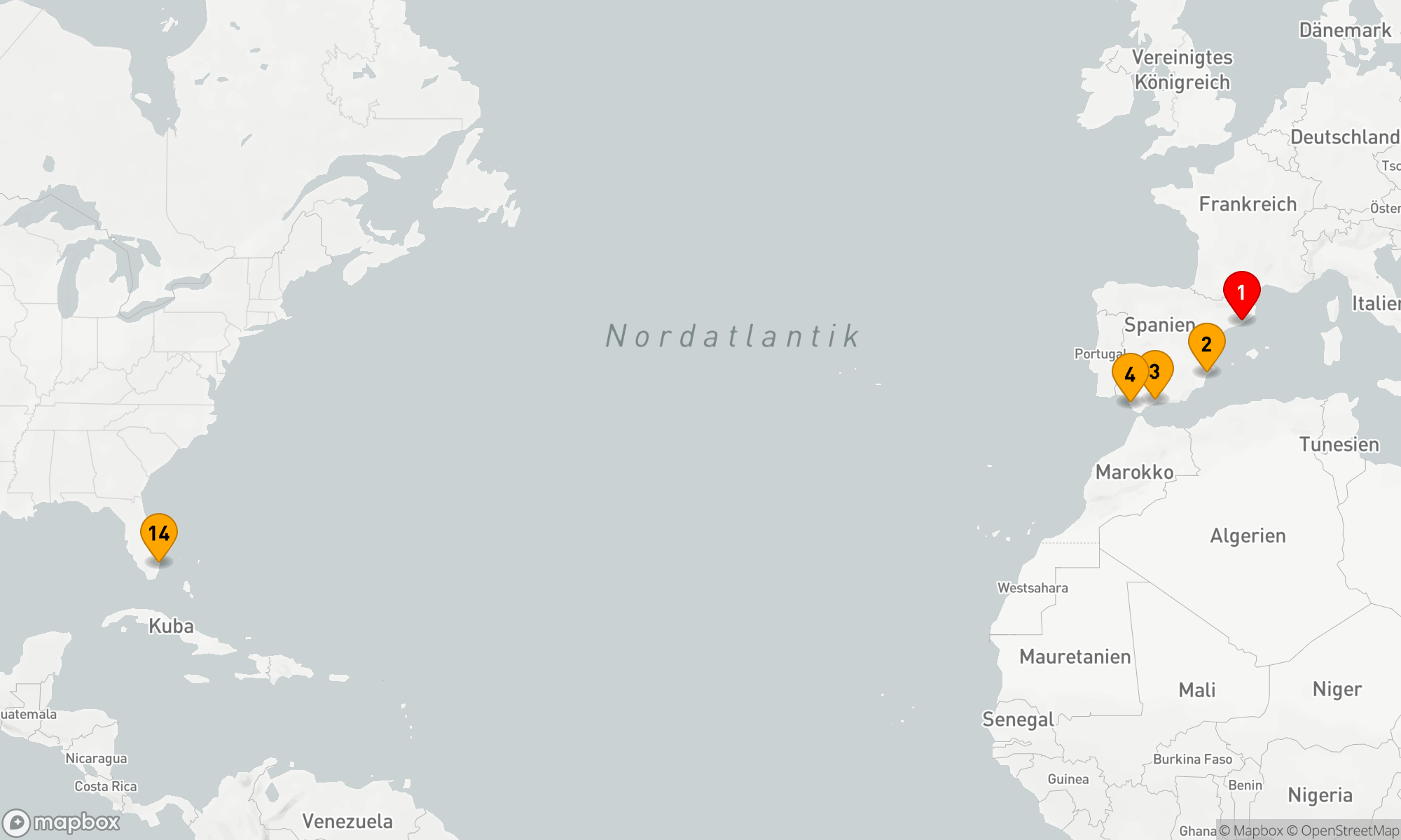 Route 13 Nächte - SPANISCHE TRANSATLANTISCHE KREUZFAHRT