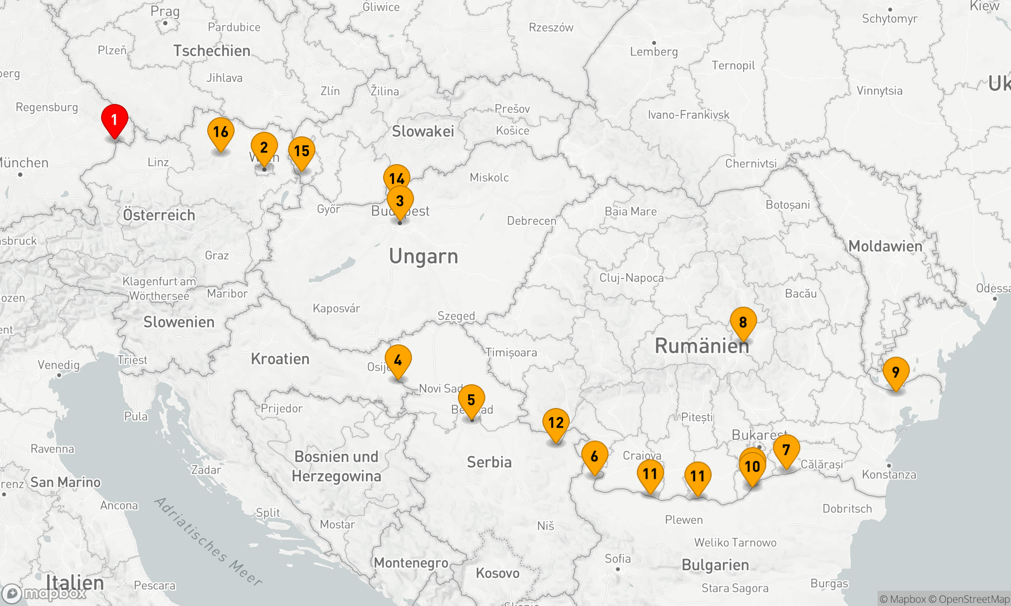 Route 16 Nächte - Große Donauvielfalt