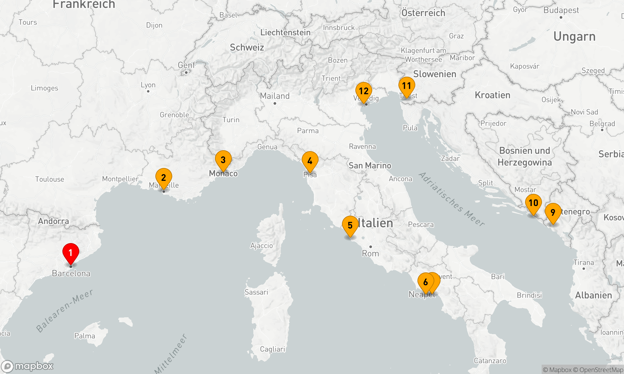 Route 11 Nächte - BEST OF THE MEDITERRANEAN CRUISE: MONTE CARLO,  AMALFI & VENEDIG