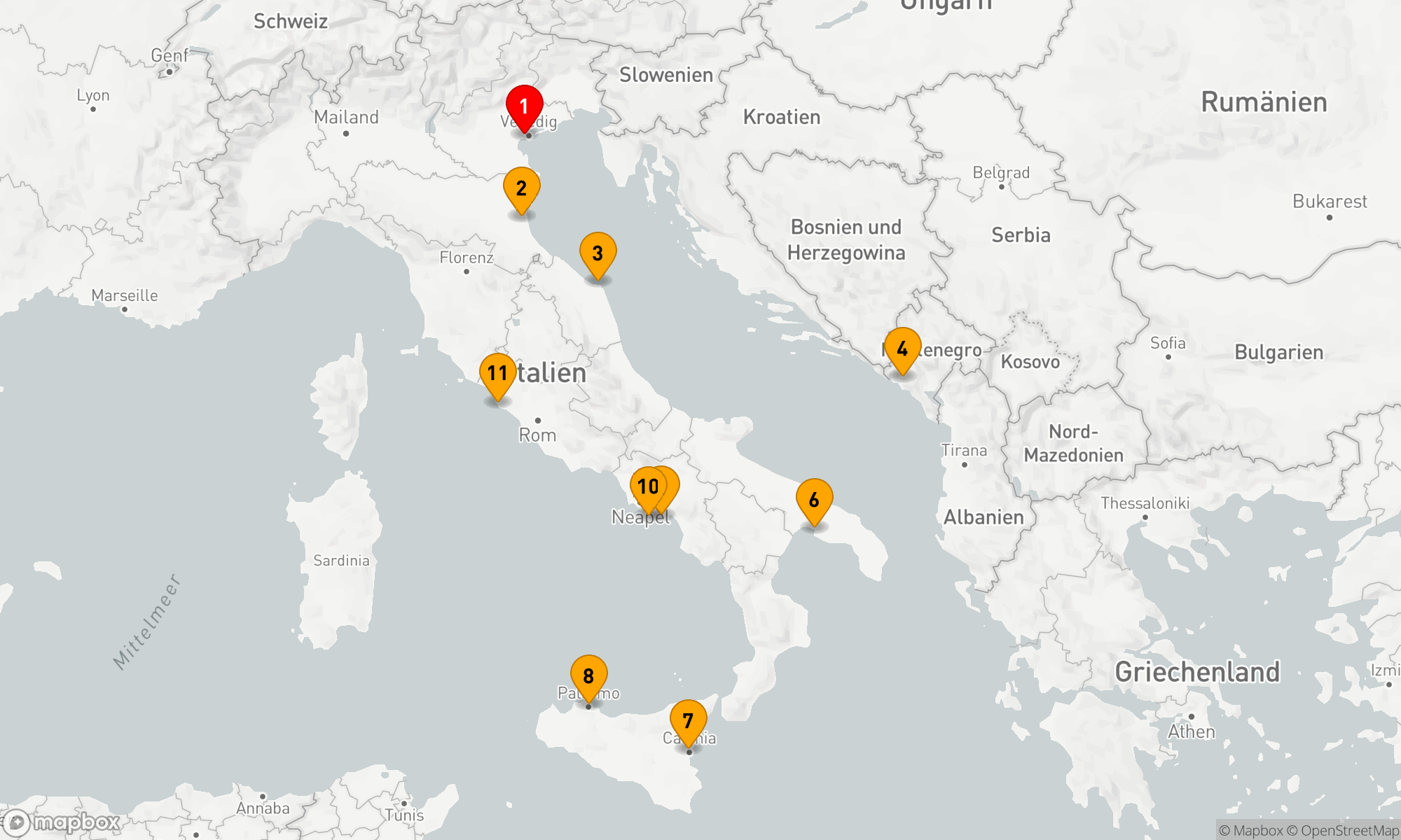 Route 10 Nächte - ITALIEN INTENSIV KREUZFAHRT: VENEDIG,  SIZILIEN & AMALFI