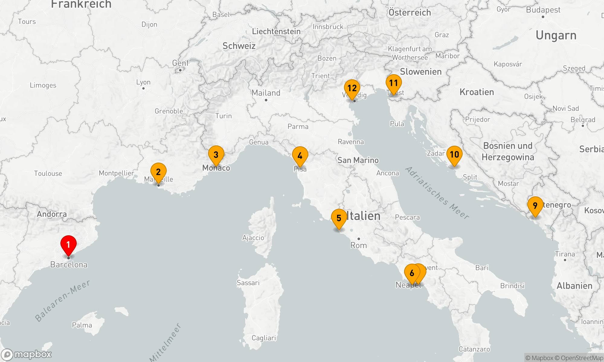 Route 12 Nächte - BEST OF THE MEDITERRANEAN CRUISE: MONTE CARLO,  FLORENZ & VENEDIG