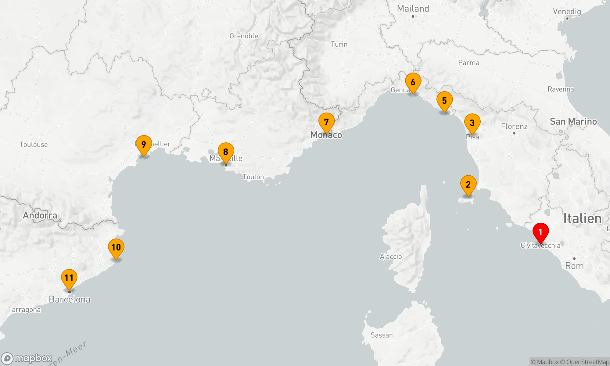 Route 10 Nächte - ITALIEN,  FRANKREICH & SPANIEN KREUZFAHRT: FLORENZ,  MARSEILLE & BARCELONA