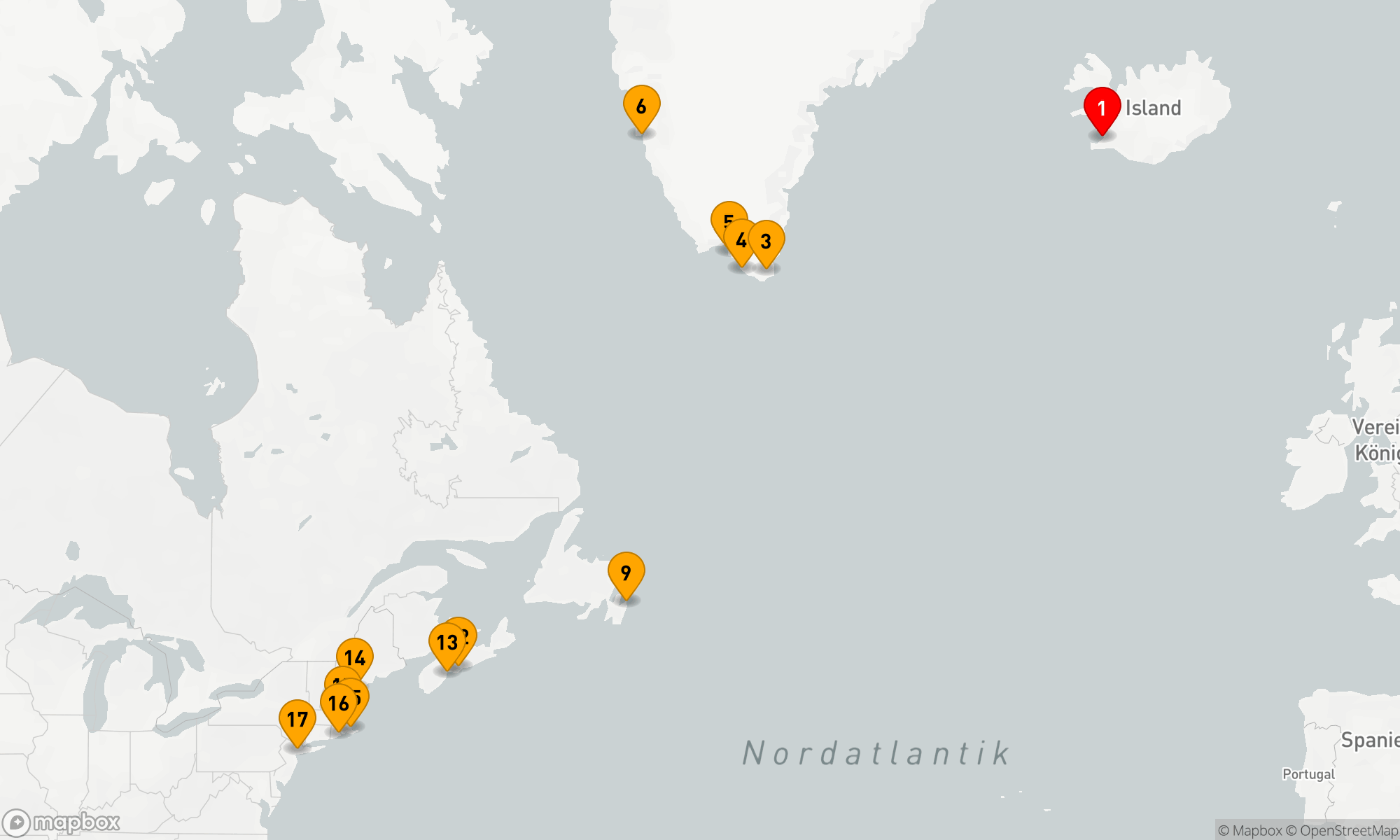 Route 16 Nächte - KREUZFAHRT GRÖNLAND & KANADA: NUUK,  NEUFUNDLAND & BOSTON