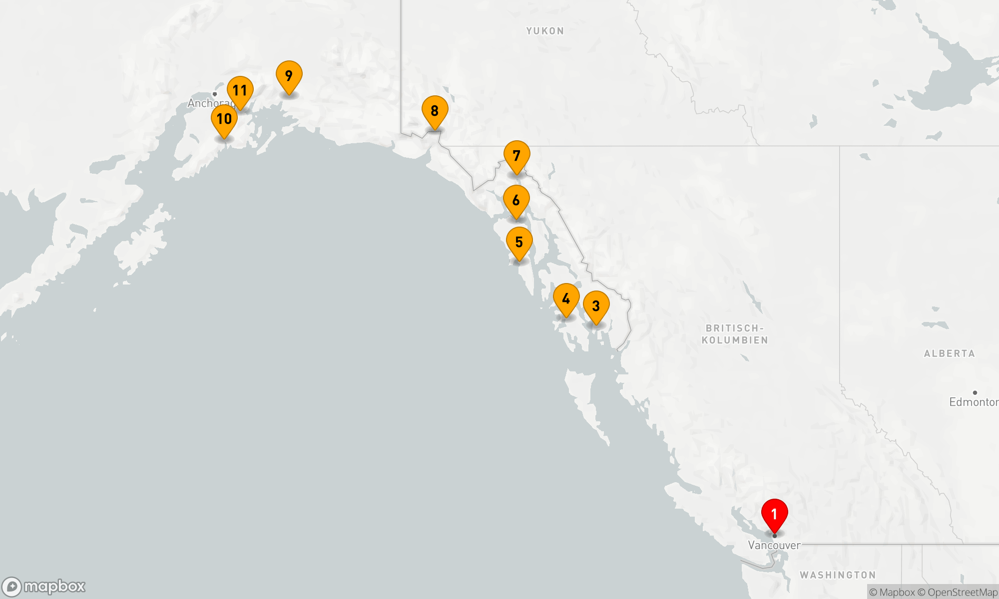 Route 10 Nächte - ALASKA-KREUZFAHRT: KLAWOCK,  SKAGWAY & HUBBARD GLETSCHER