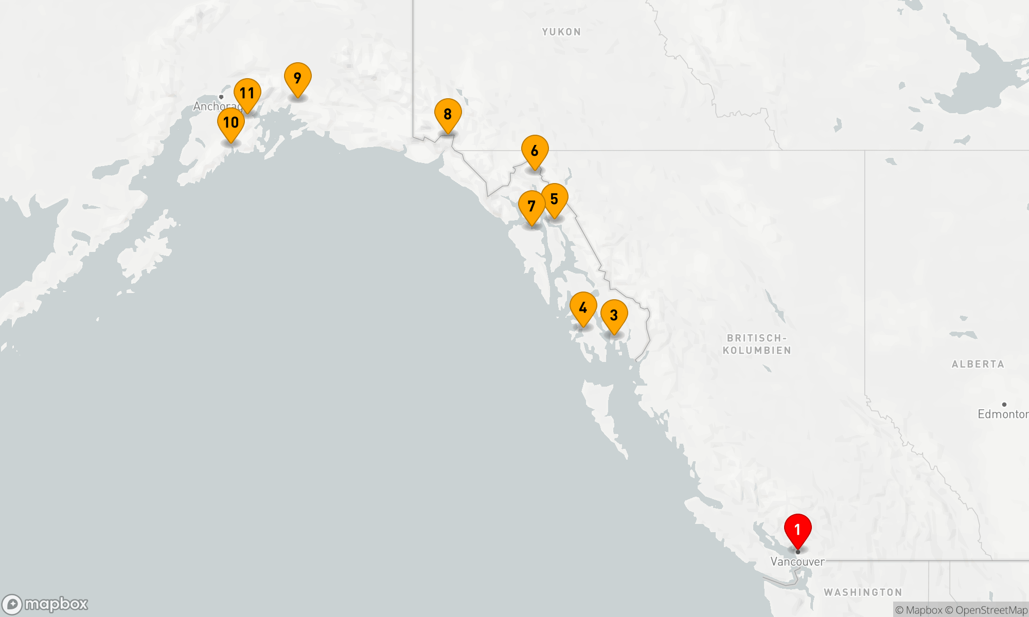 Route 10 Nächte - ALASKA-KREUZFAHRT: JUNEAU,  HAINES & HUBBARD GLETSCHER