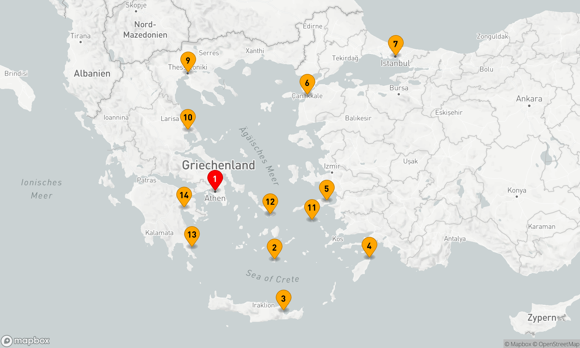 Route 14 Nächte - GRIECHENLAND INTENSIV KREUZFAHRT: SANTORINI,  VOLOS & MYKONOS
