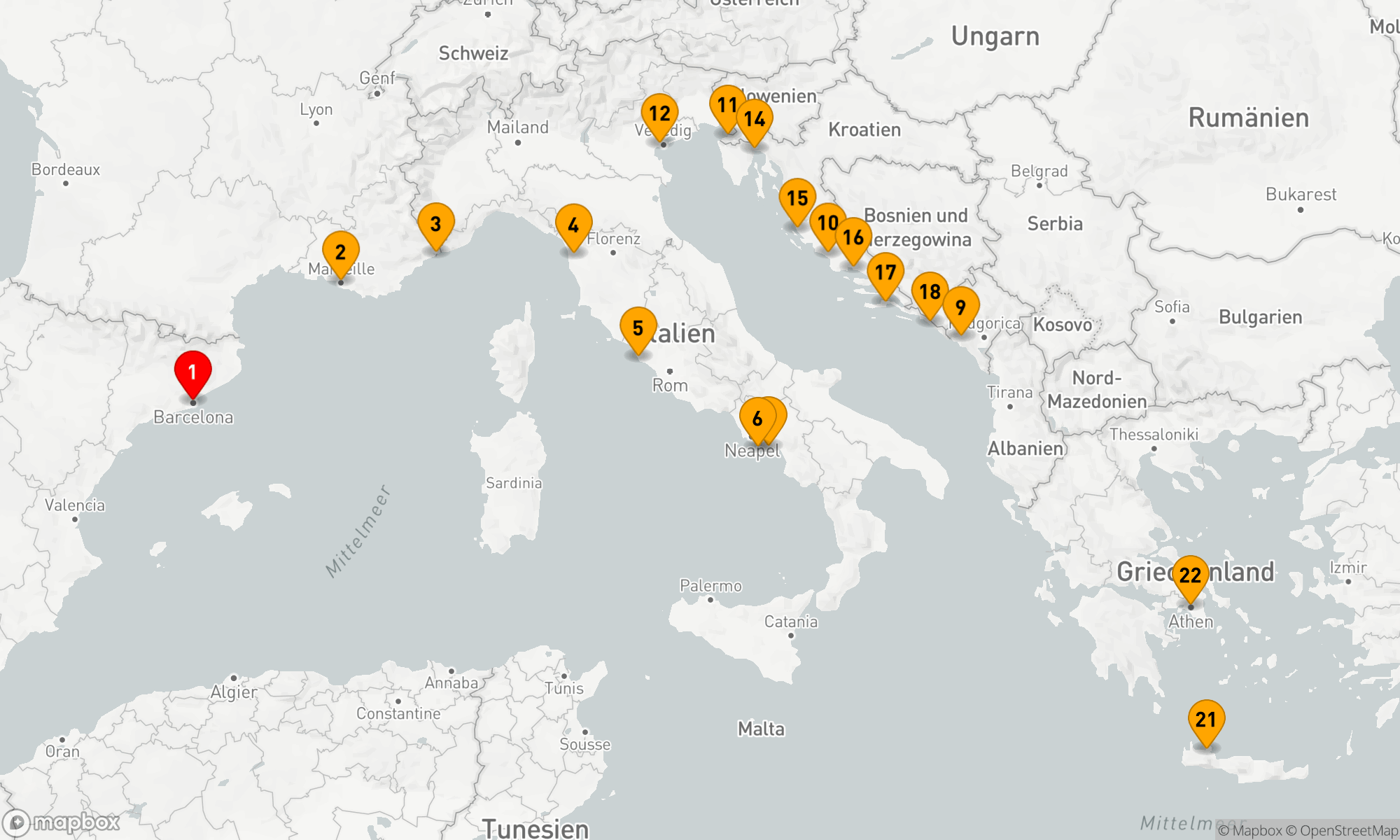 Route 21 Nächte - FRANKREICH,  ITALIEN & KROATIEN KREUZFAHRT: MARSEILLE,  SORRENTO & SPLIT
