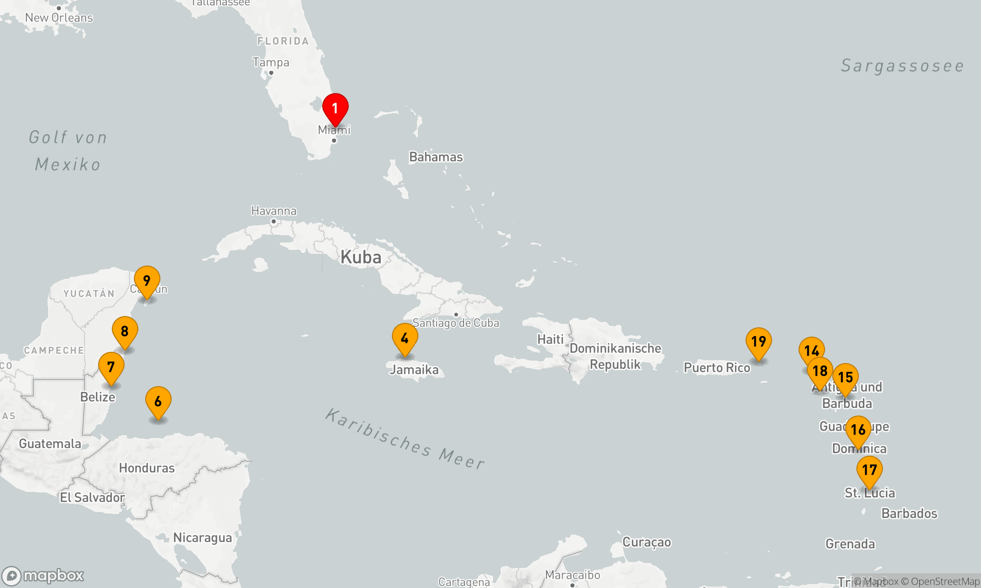 Route 21 Nächte - WESTLICHE & ÖSTLICHE KARIBIK: MEXIKO & INSELN UNTER DEM WINDE