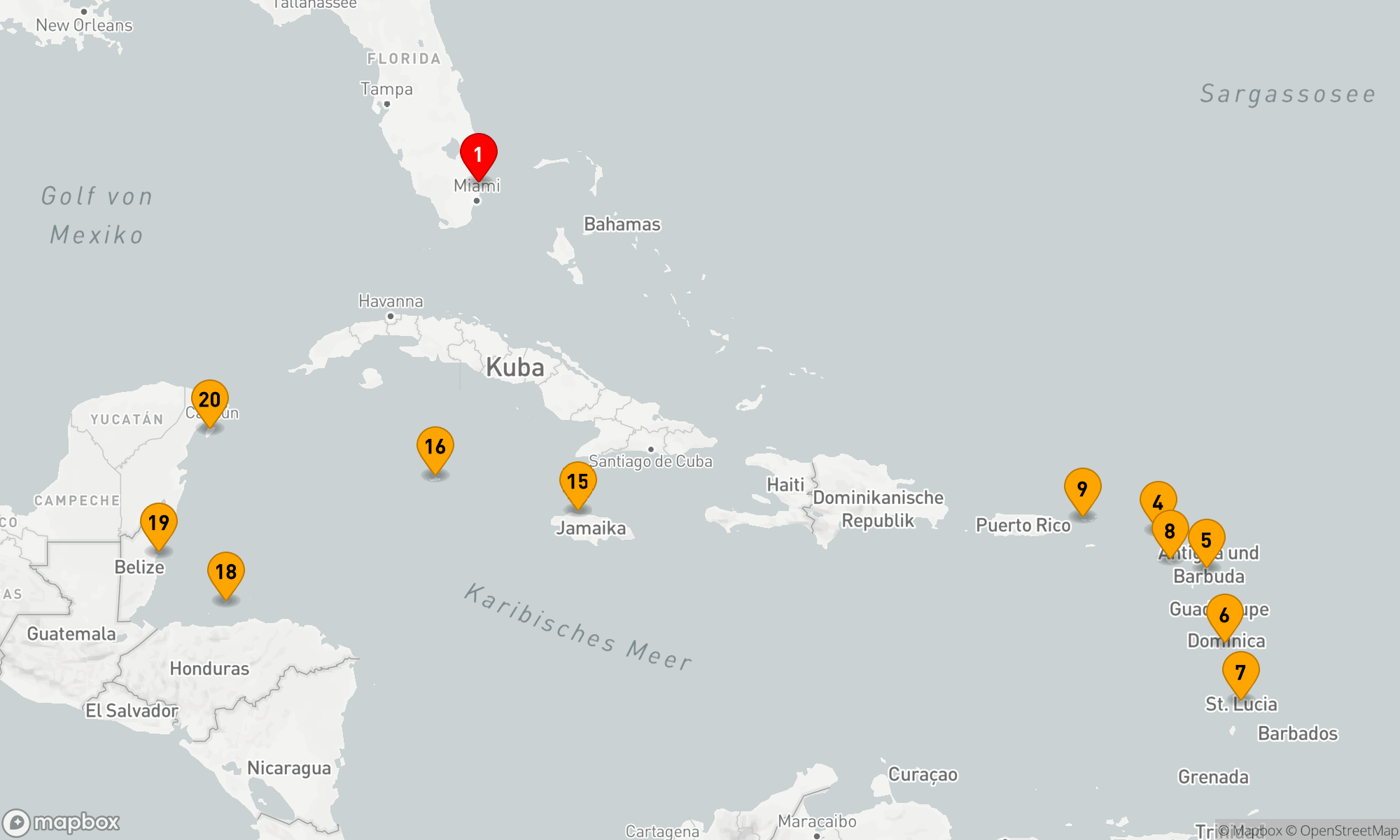 Route 21 Nächte - ÖSTLICHE & WESTLICHE KARIBIK: INSELN UNTER DEM WINDE & MEXIKO