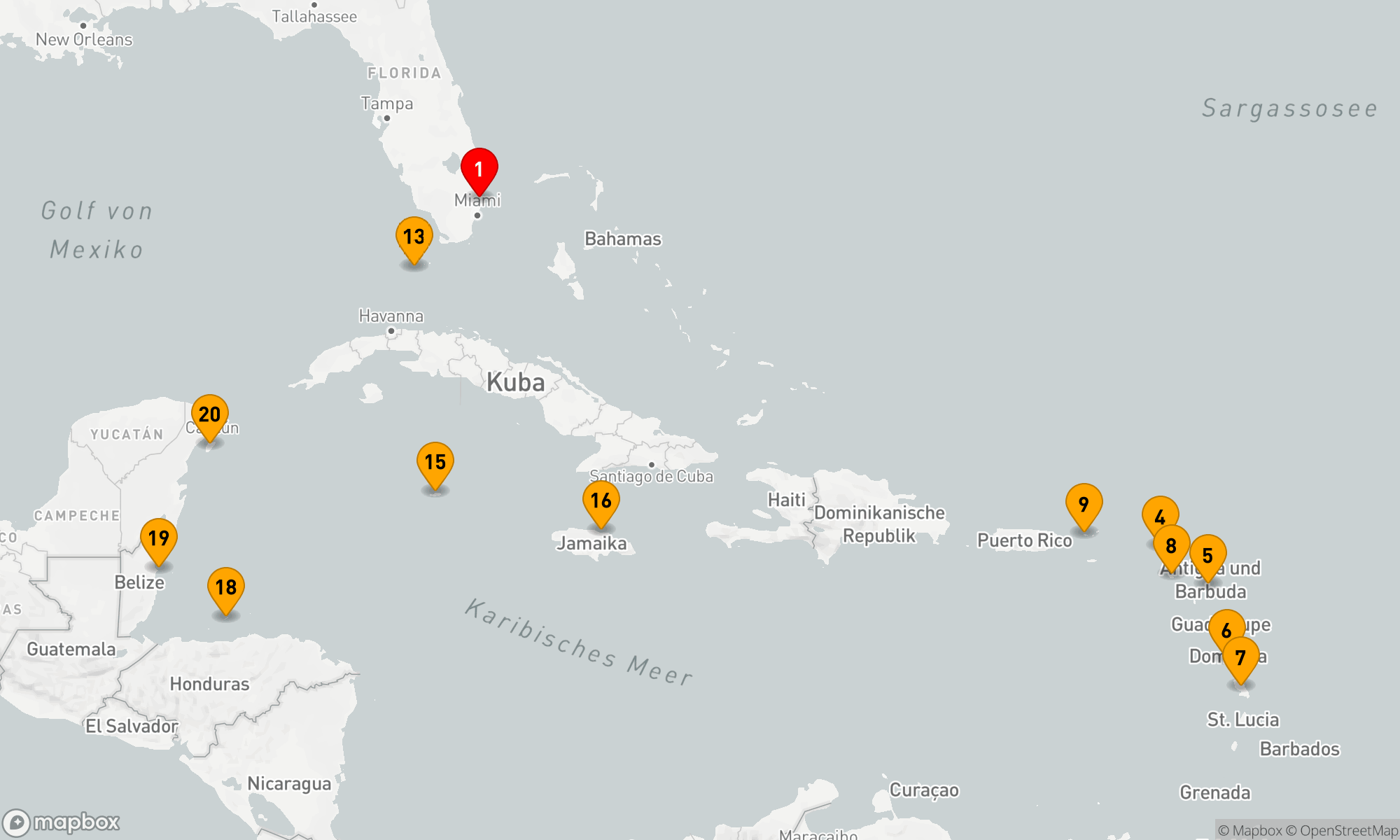 Route 21 Nächte - ÖSTLICHE & WESTLICHE KARIBIK: INSELN UNTER DEM WINDE & MEXIKO
