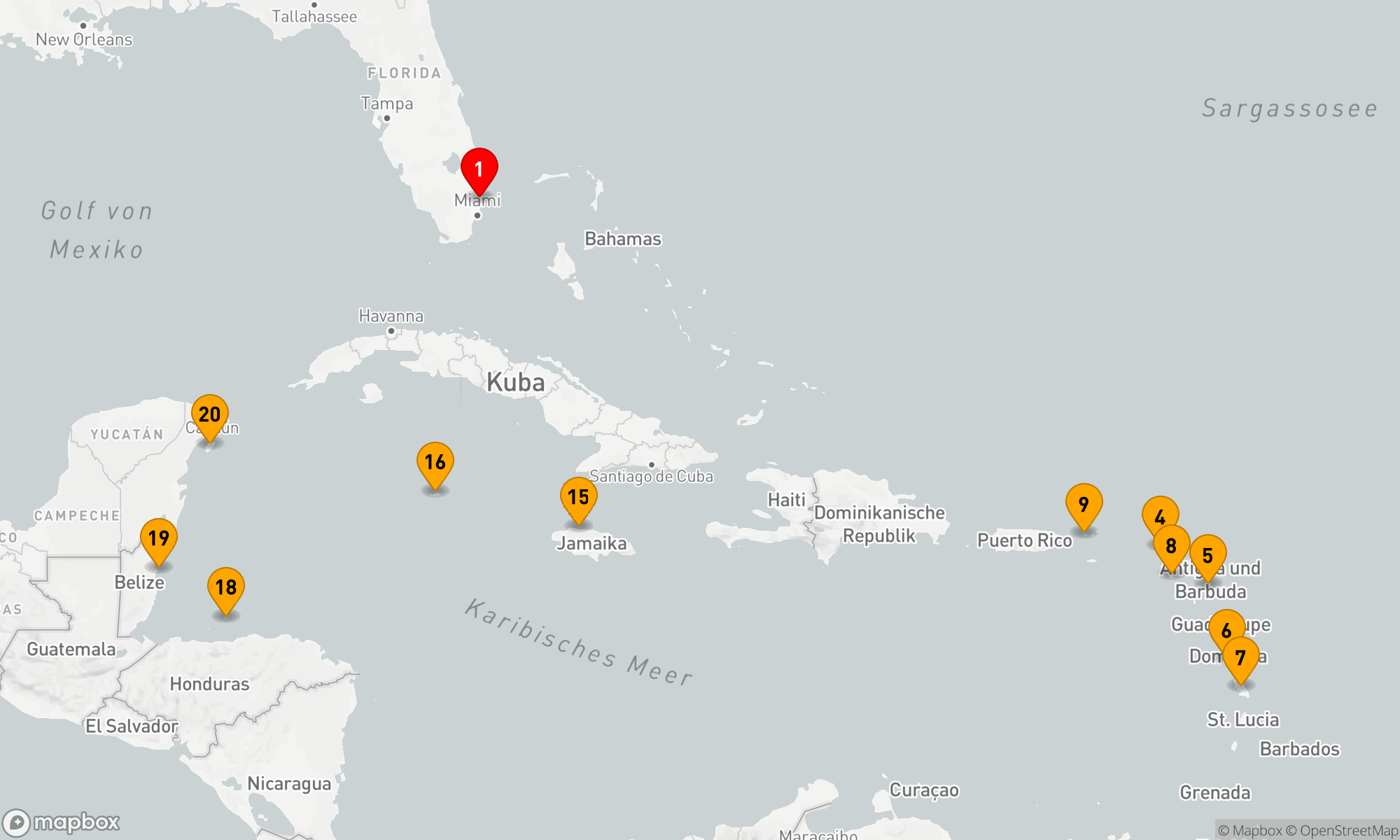 Route 21 Nächte - ÖSTLICHE & WESTLICHE KARIBIK: INSELN UNTER DEM WINDE & MEXIKO