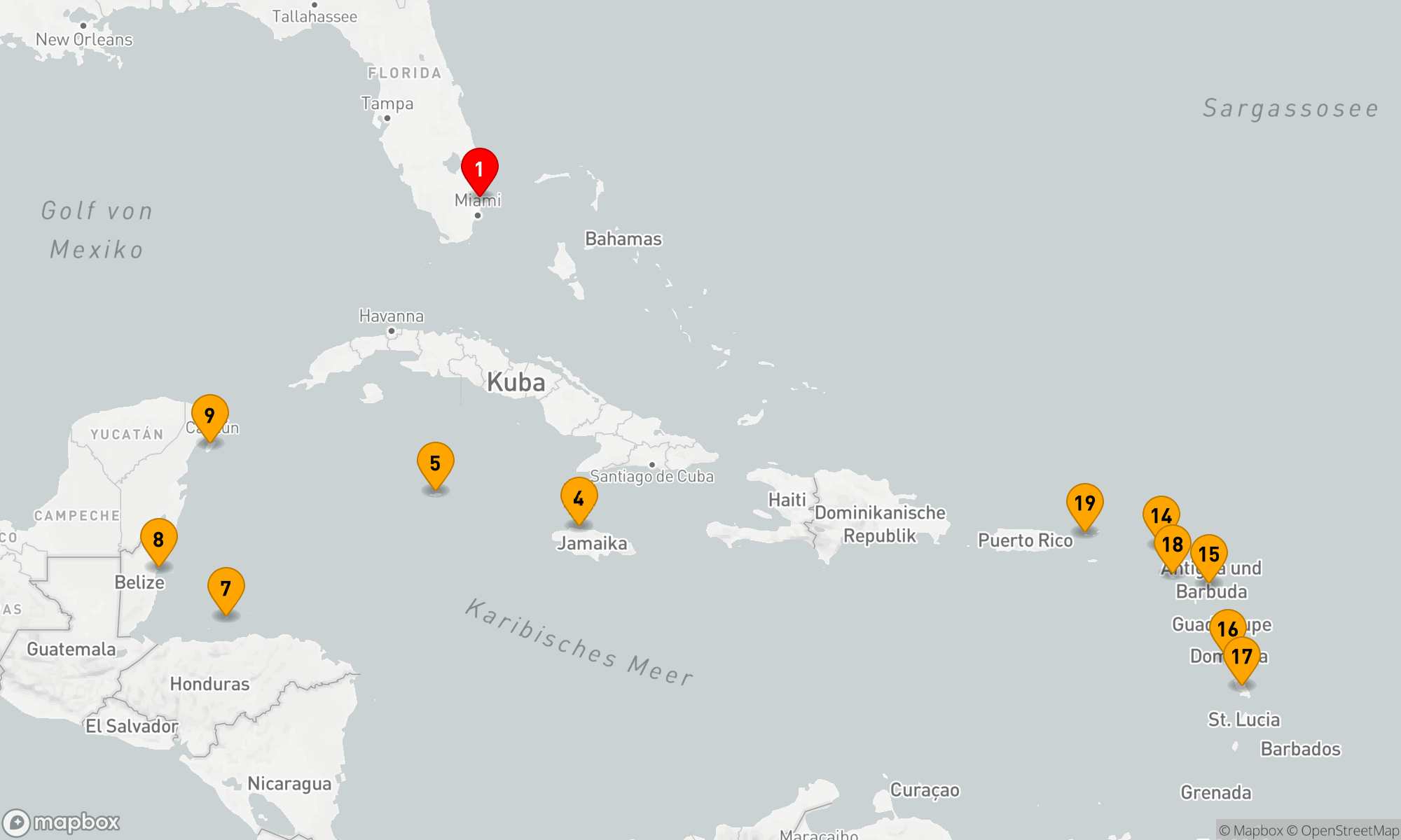 Route 21 Nächte - WESTLICHE & ÖSTLICHE KARIBIK: MEXIKO & INSELN UNTER DEM WINDE