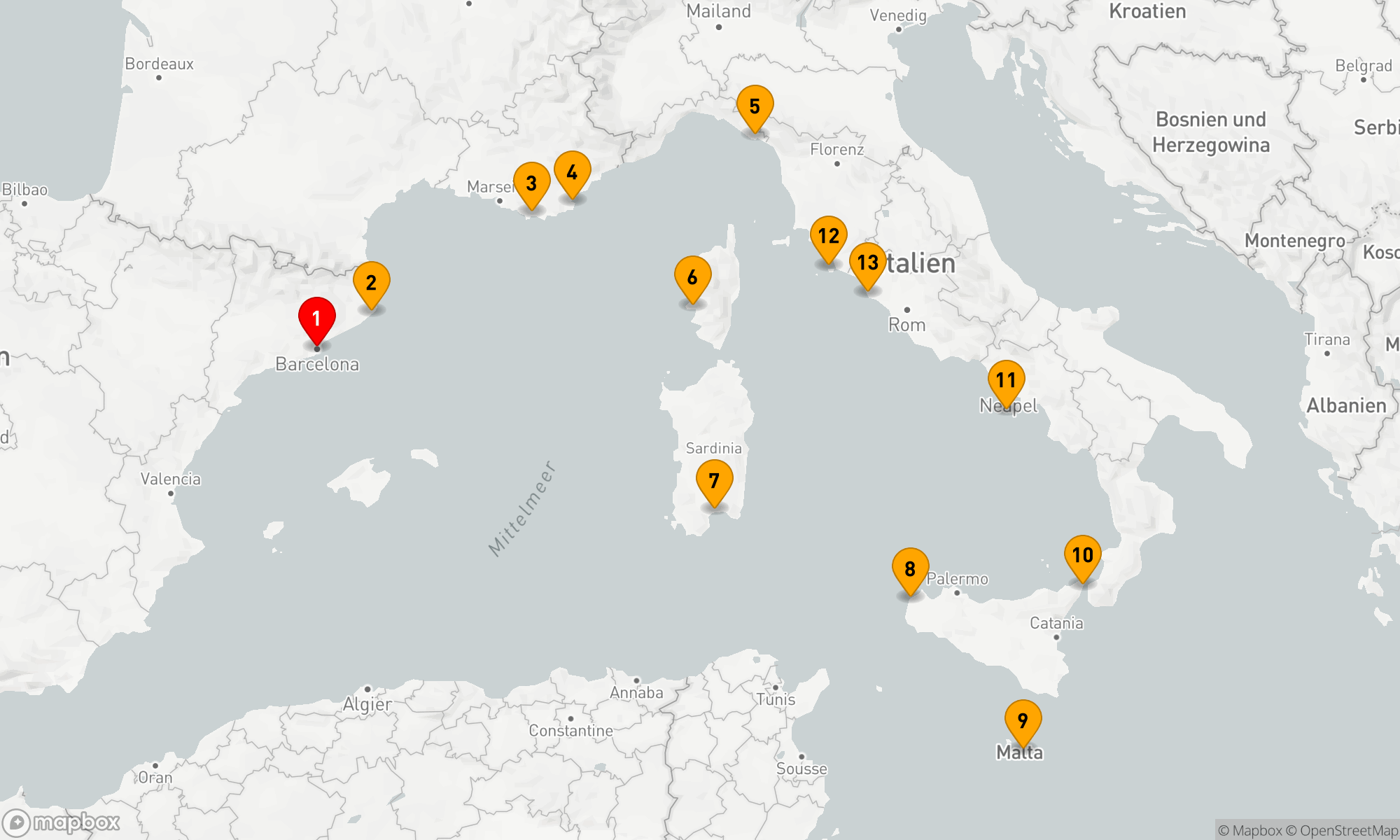 Route 12 Nächte - FRENCH & ITALIAN TREASURES