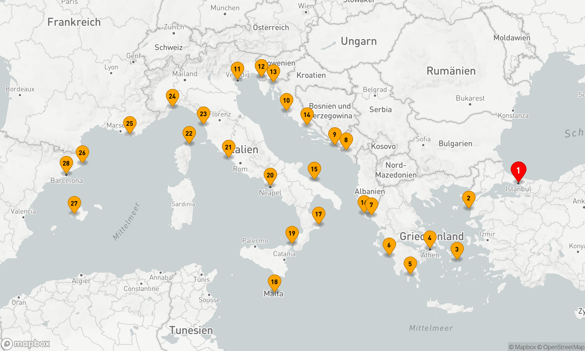 Route 27 Nächte - MEDITERRANEAN EAST TO WEST