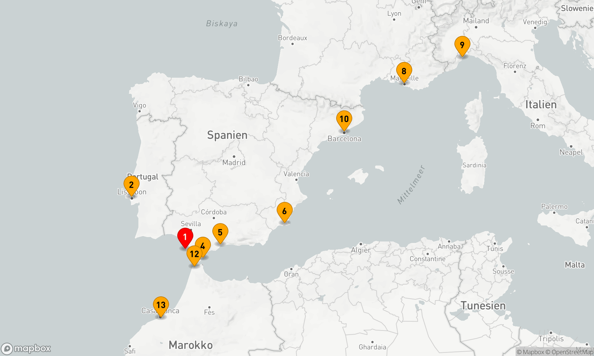 Route 13 Nächte - Mediterrane Schätze und Atlantische Entdeckungen