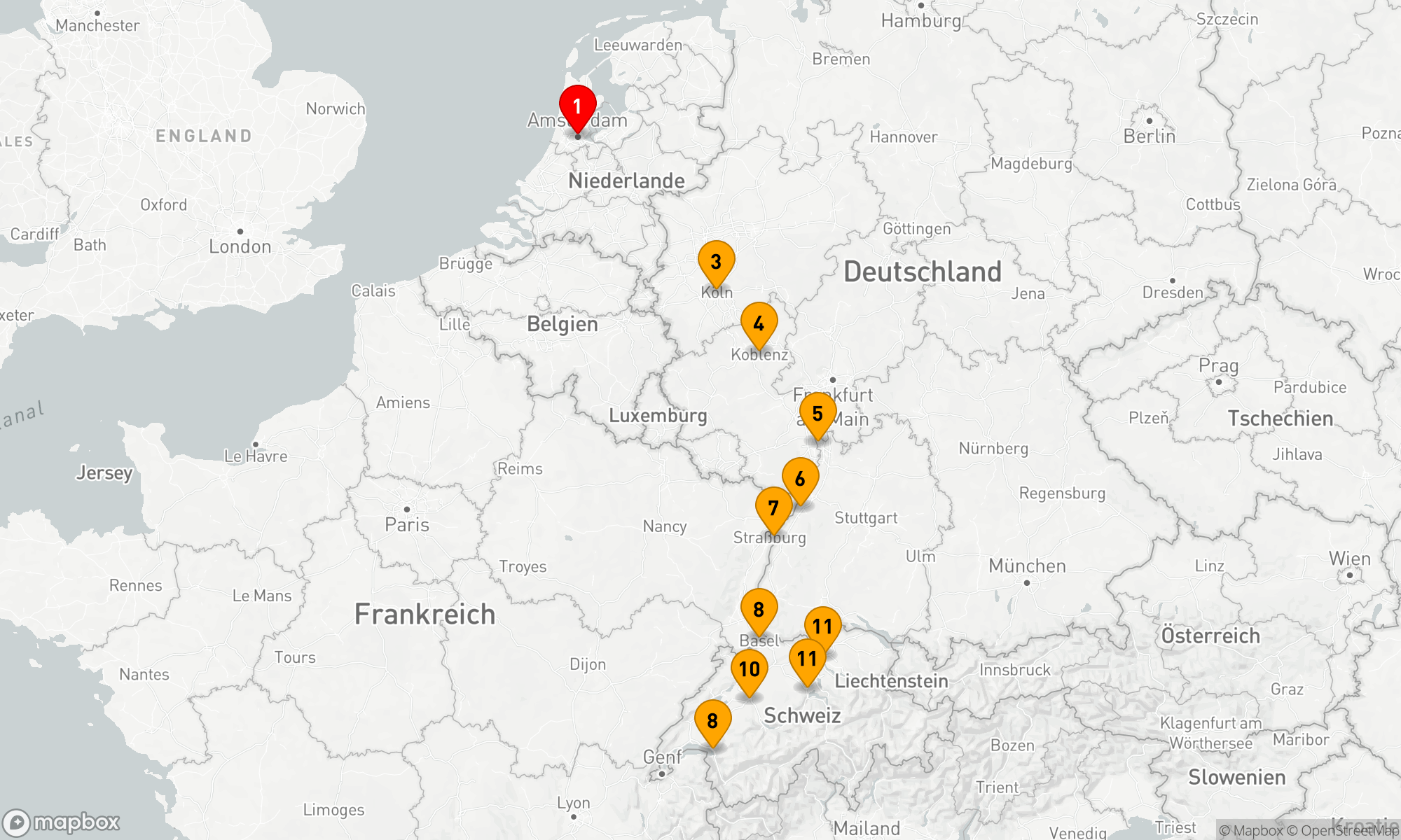 Route 11 Nächte - Rhein Highlights mit der Schweiz