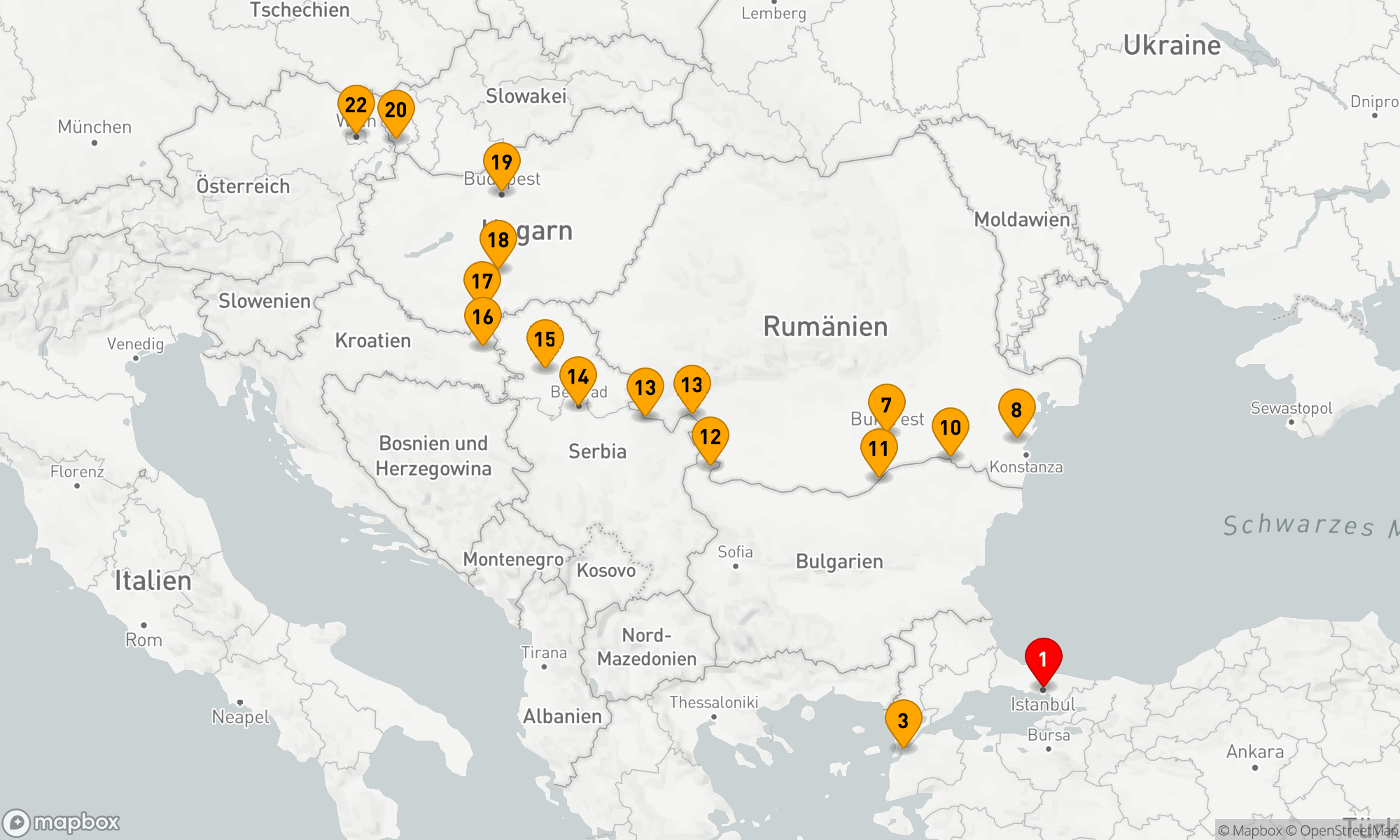 Route 23 Nächte - Untere Donau Entdeckung mit Wien & Istanbul