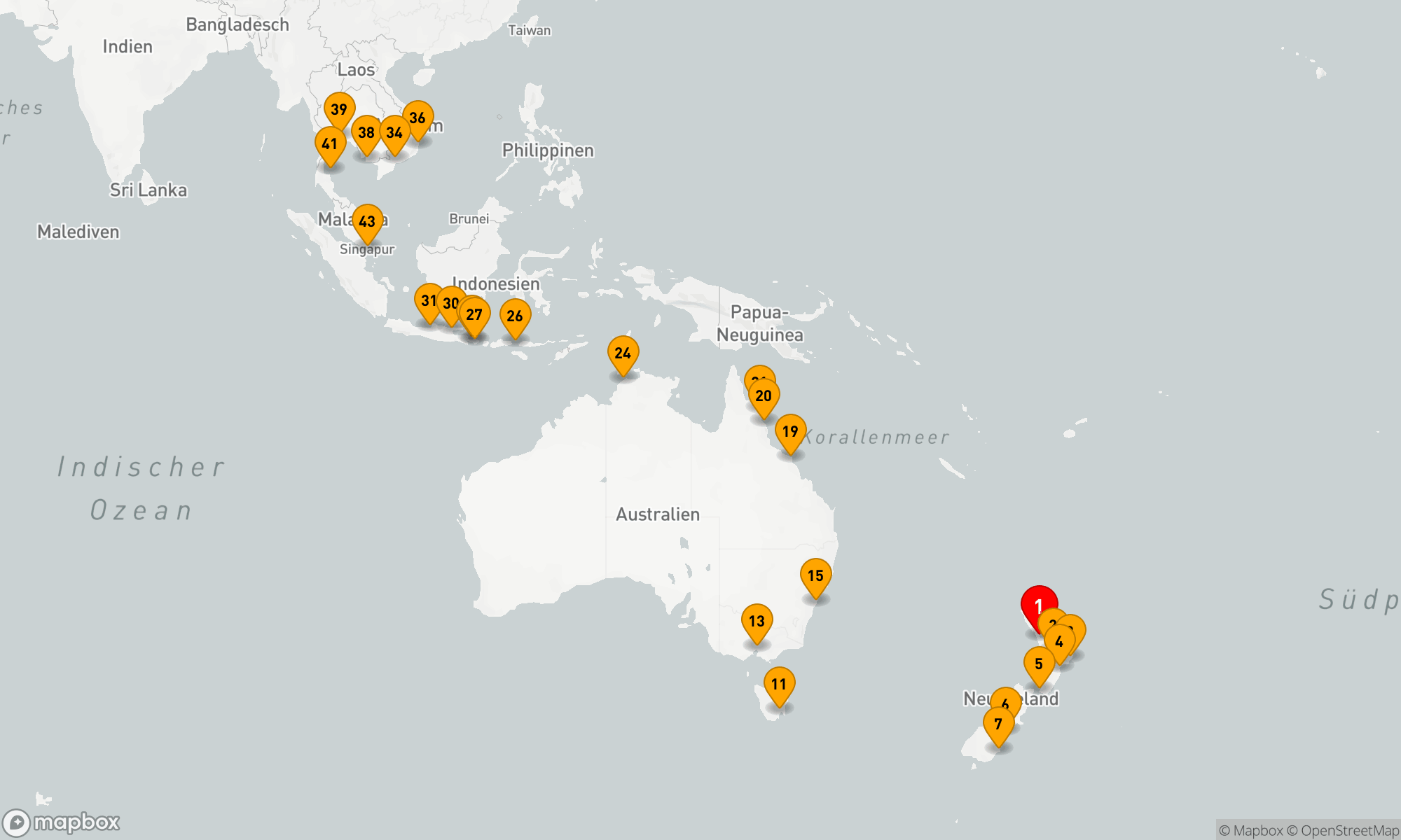 Route 43 Nächte - NEW ZEALAND TO ASIA MEDLEY