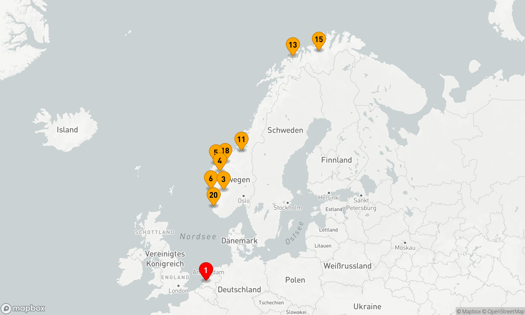 Route 21 Nächte - NORWEGISCHE FJORDE & NORDLICHT MIT NORDFJORD