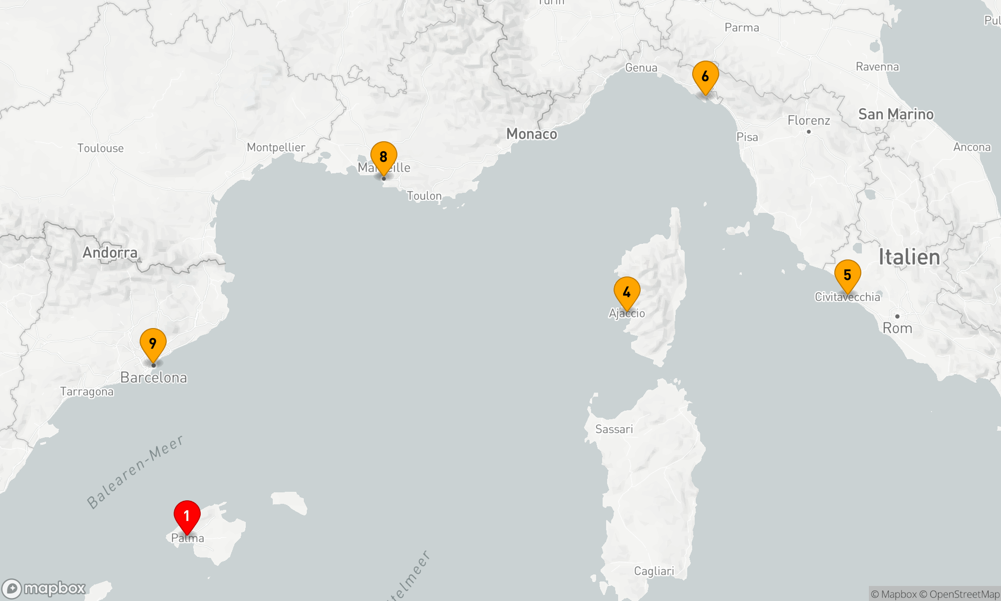 Route 9 Nächte - Höhepunkte des westlichen Mittelmeers