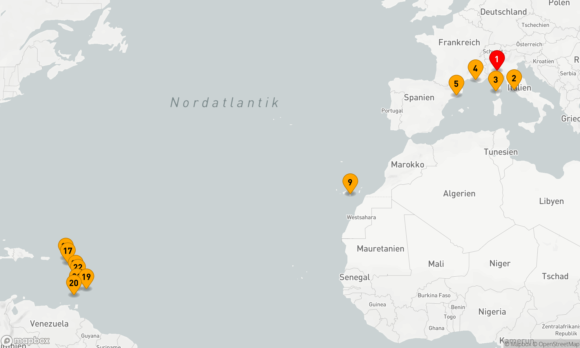 Route 21 Nächte - Von der Mittelmeerküste zu den karibischen Juwelen