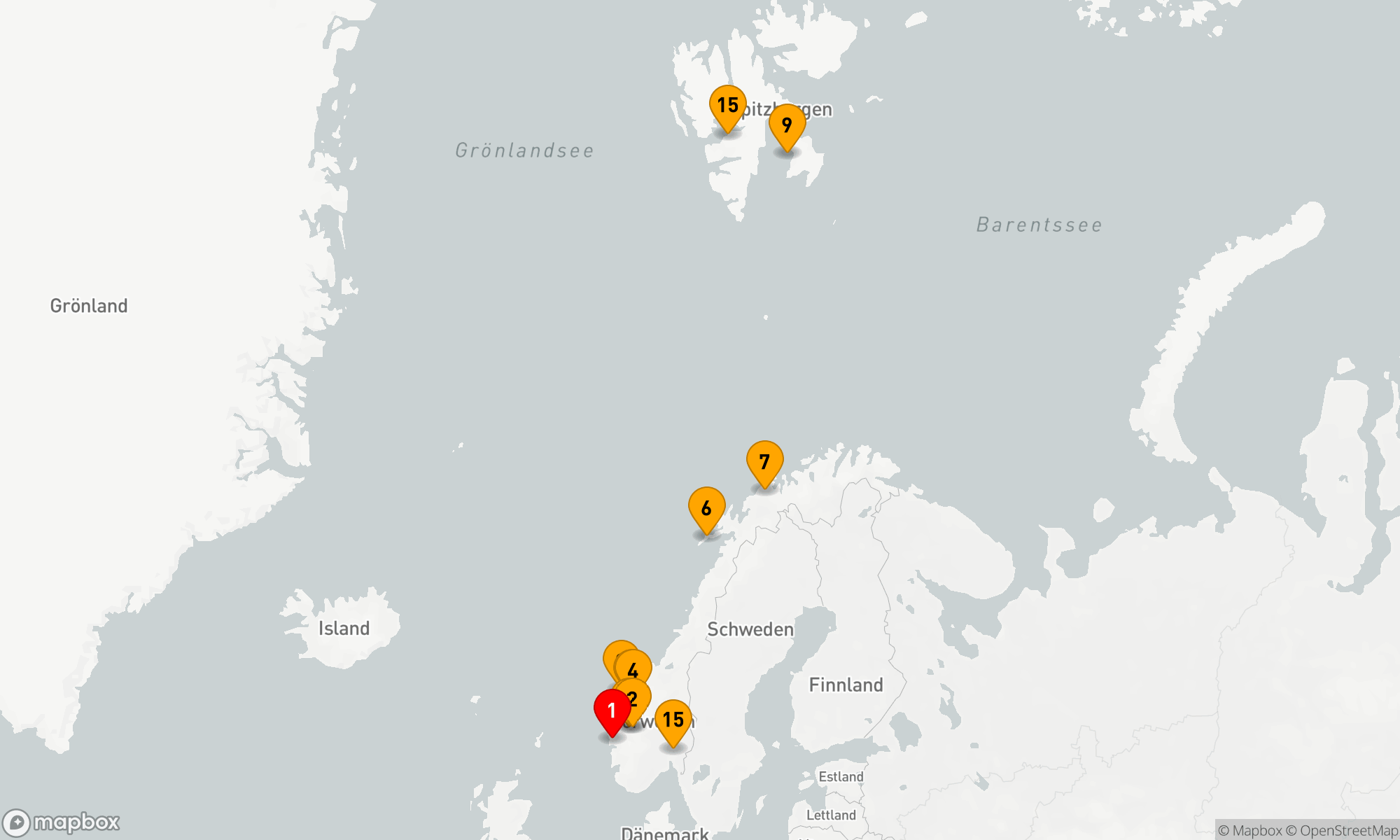 Route 15 Nächte - Norwegische Fjorde,  die Tierwelt Spitzbergens & die Arktis