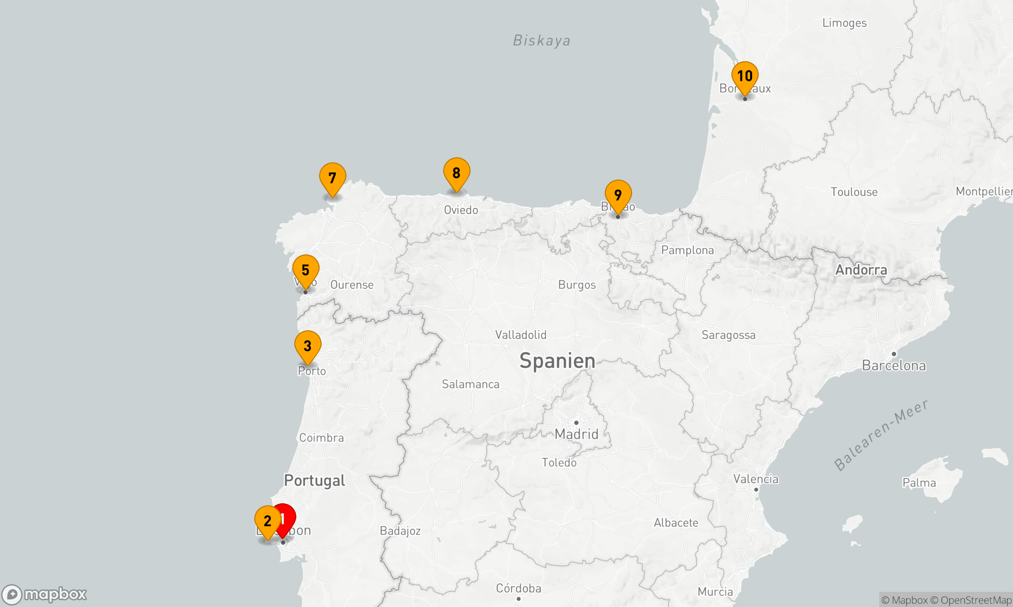 Route 10 Nächte - Aromen aus Portugal,  Spanien und Frankreich