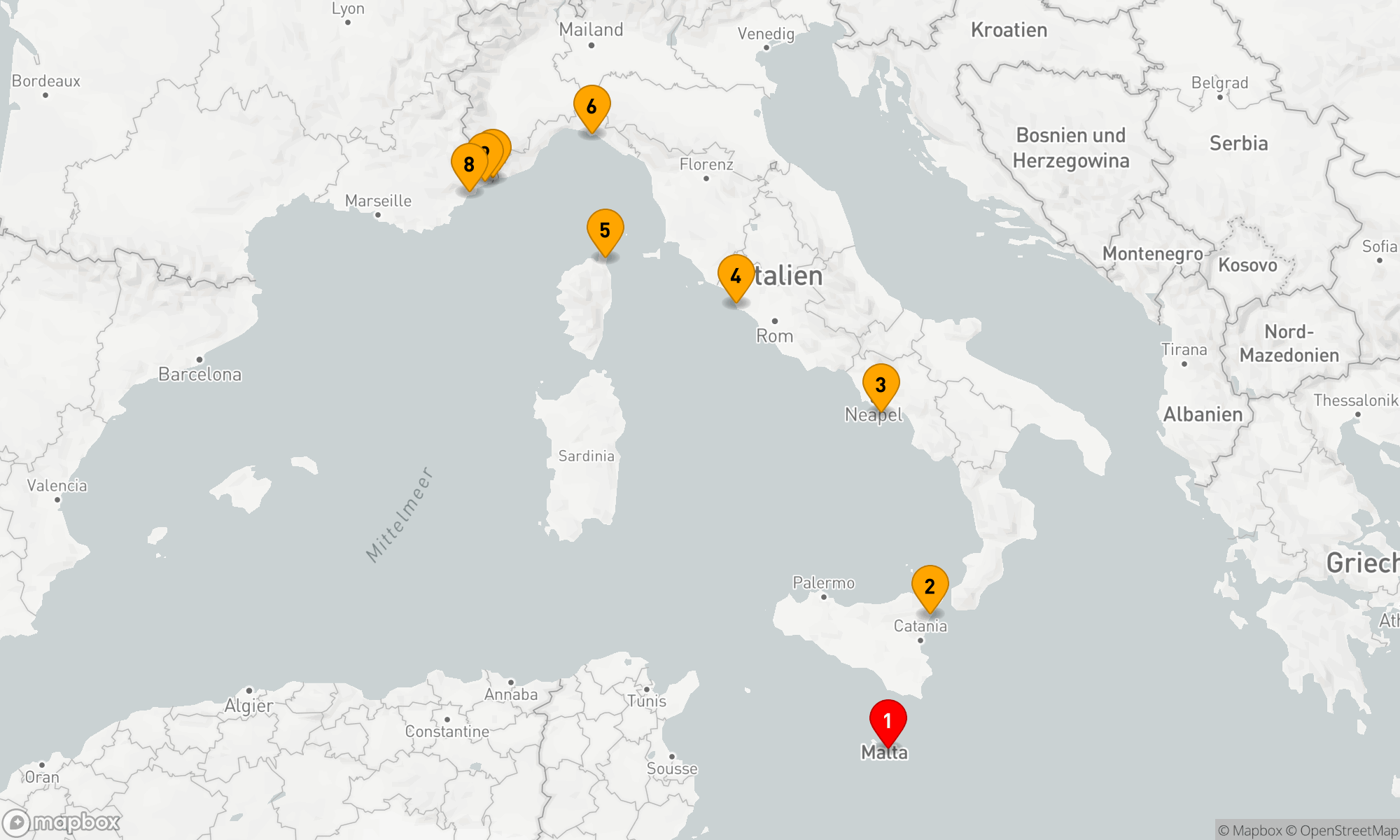Route 8 Nächte - Die Schönheiten Siziliens,  Italiens und der Côte d'Azur