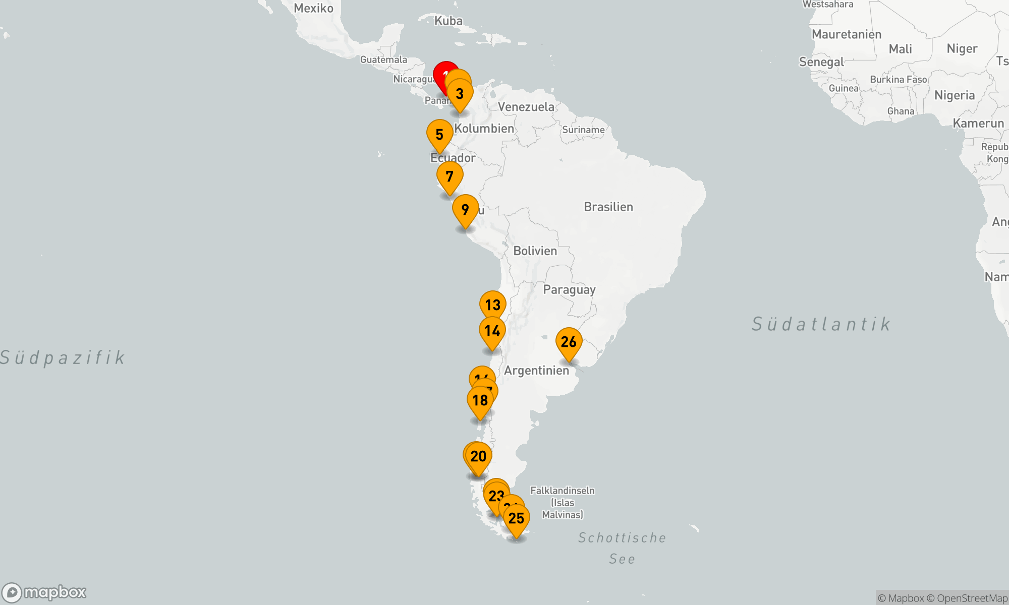 Route 25 Nächte - Ultimative uralte Schätze,  Fjorde und Wunder Südamerikas