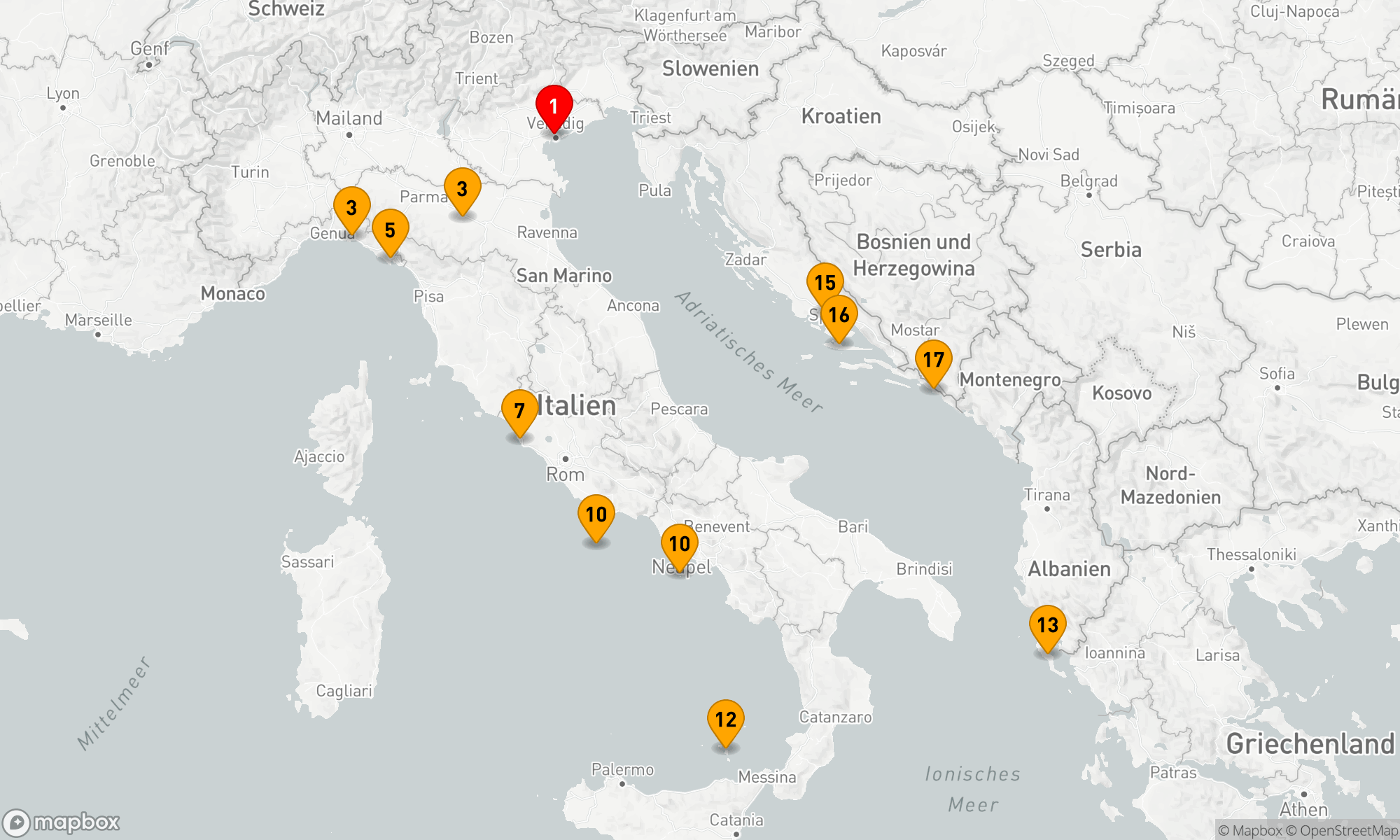 Route 16 Nächte - Italien & die Inseln des Mittelmeers - Kreuzfahrt & Landreise