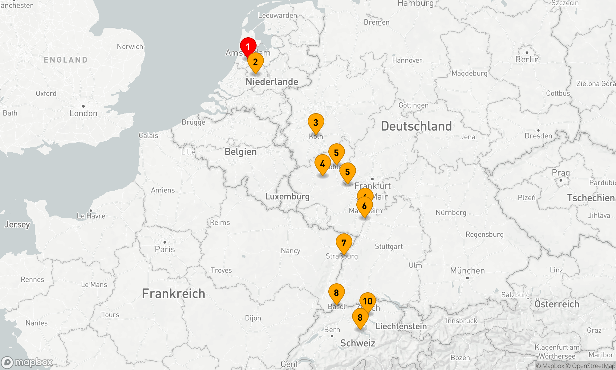 Route 10 Nächte - Klassische Rheinkreuzfahrt und  Schweiz