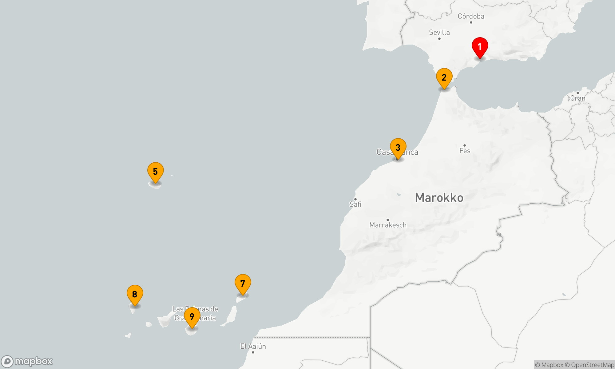 Route 8 Nächte - Atlantikabenteuer,  von der Iberischen Halbinsel bis zu den Kanaren