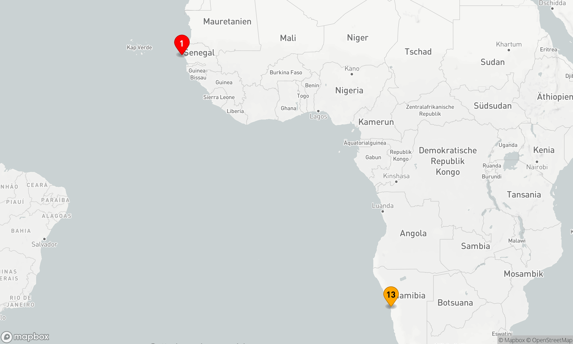Route 12 Nächte - Ozean-Kreuzfahrt: Dakar - Walvis Bay