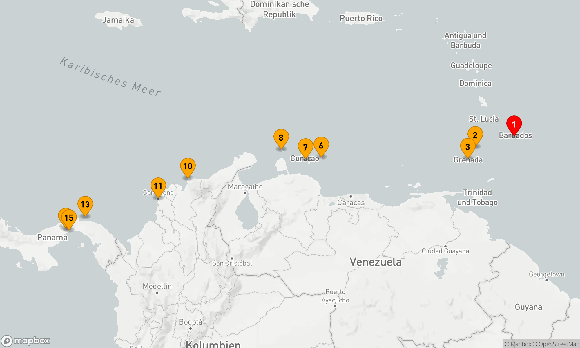 Route 14 Nächte - Barbados nach Panama