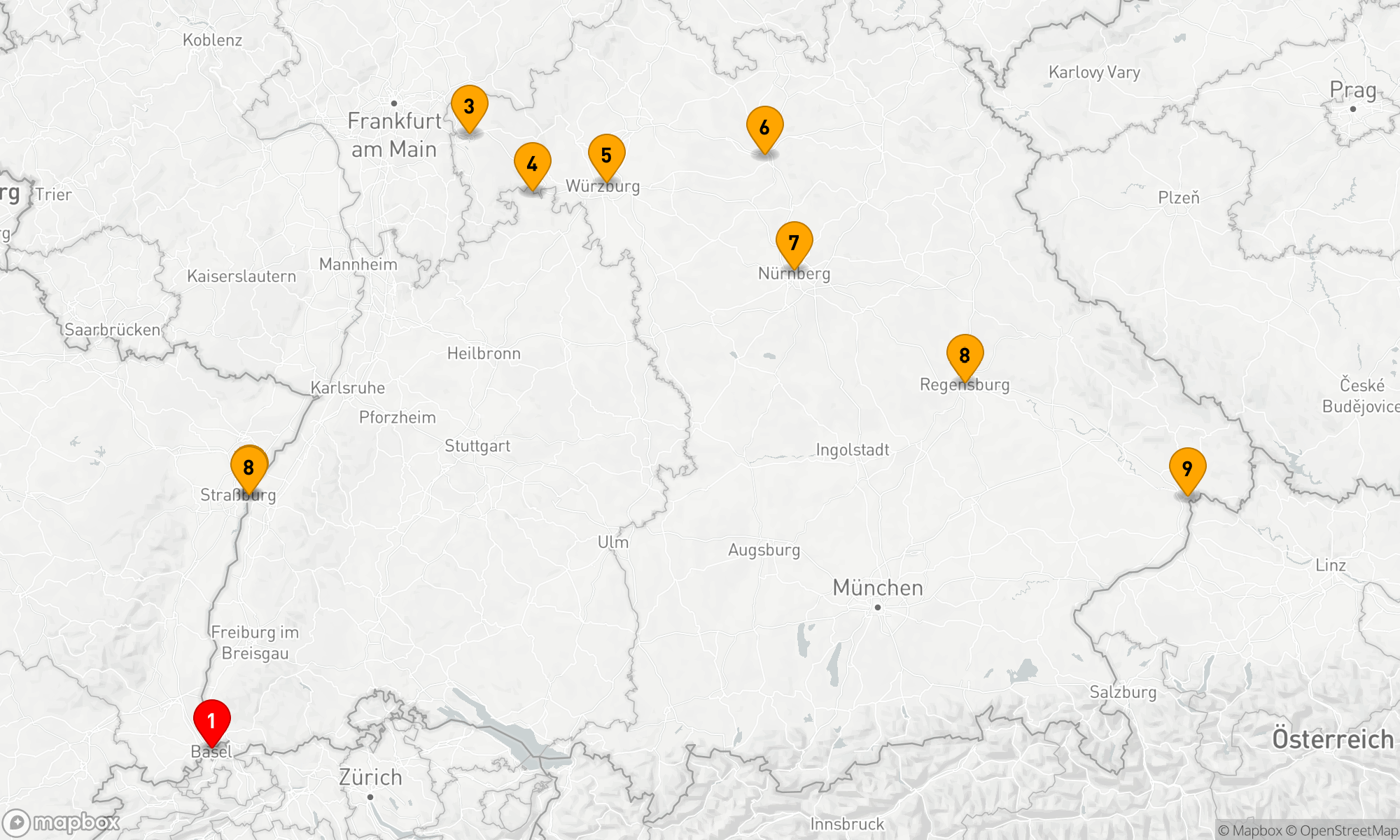 Route 8 Nächte - Drei-Flüsse-Zauber Basel-Passau
