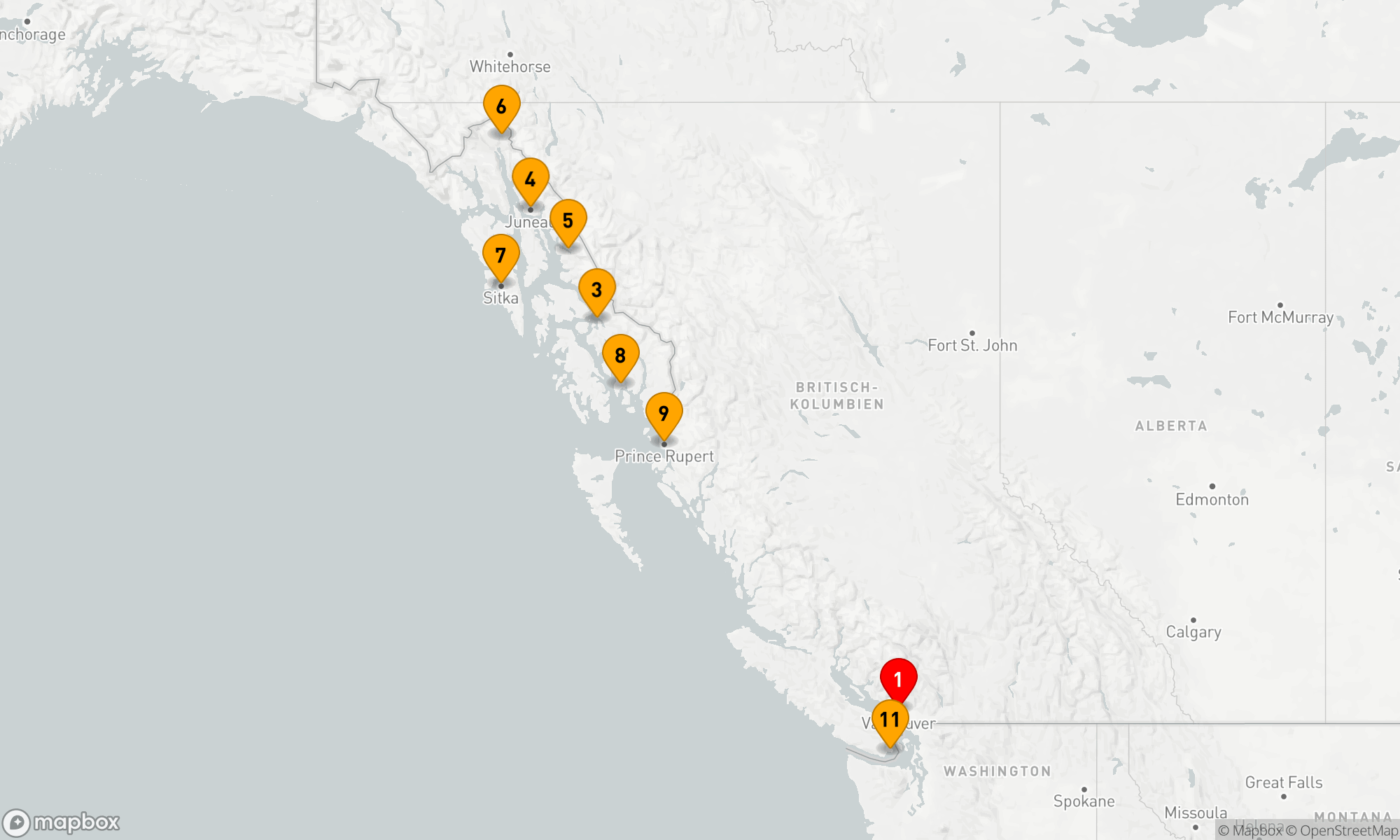 Route 11 Nächte - Abenteuer Alaska: Majestätische Fjorde und Küstenwunder