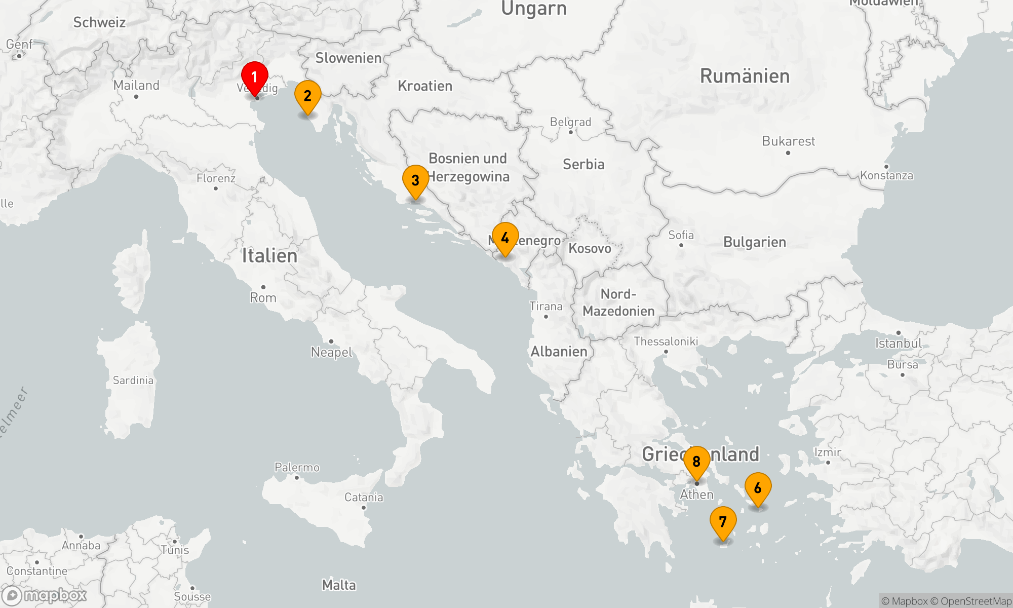 Route 7 Nächte - Adriatische Entdeckungsreise: Von den Lagunen Venedigs zu den Ägäischen Inseln