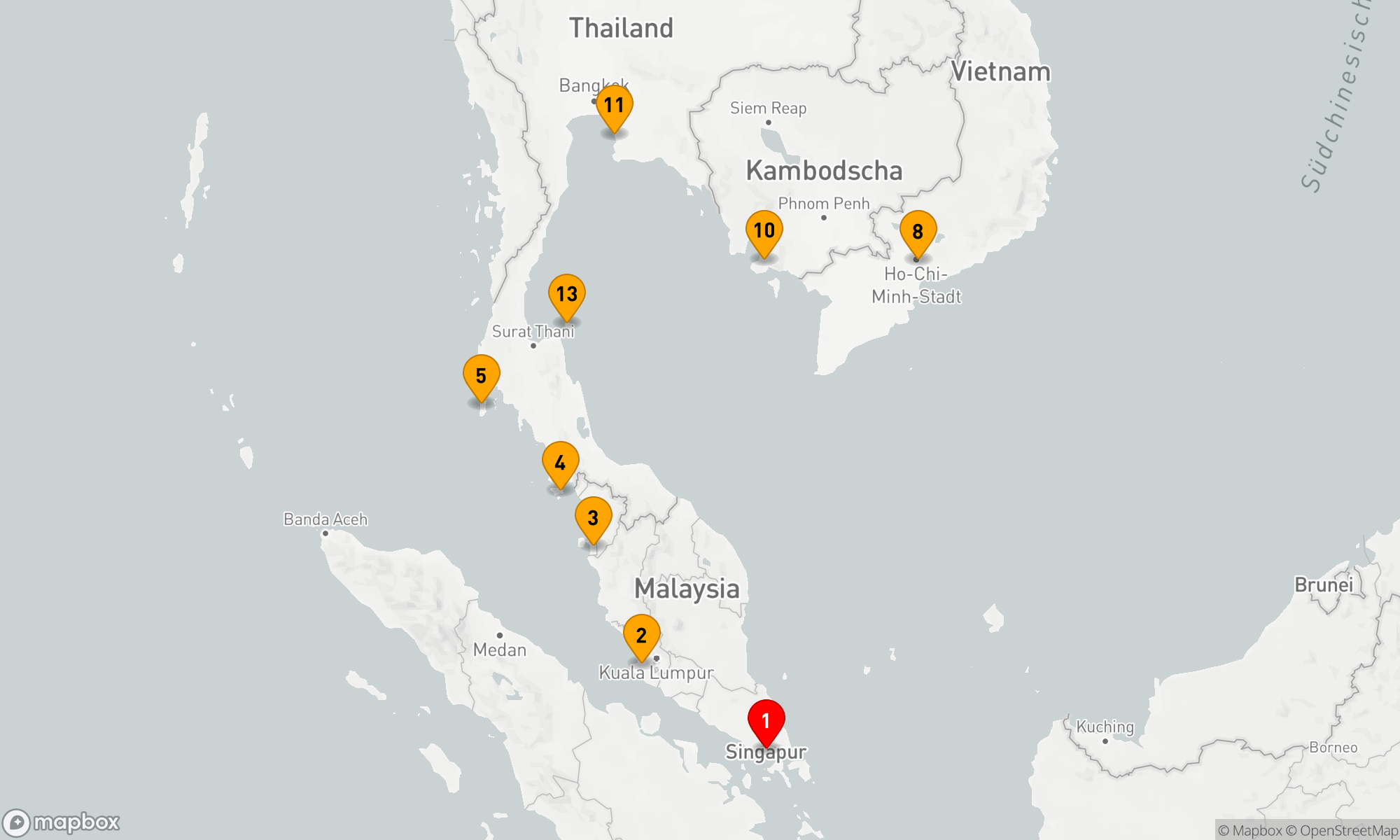 Route 14 Nächte - Südostasien mit Malaysia,  Thailand und Vietnam