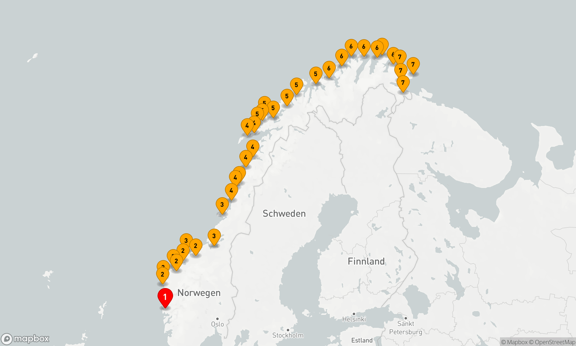 Route 6 Nächte - Die klassische Postschiffroute Kurs Nord
