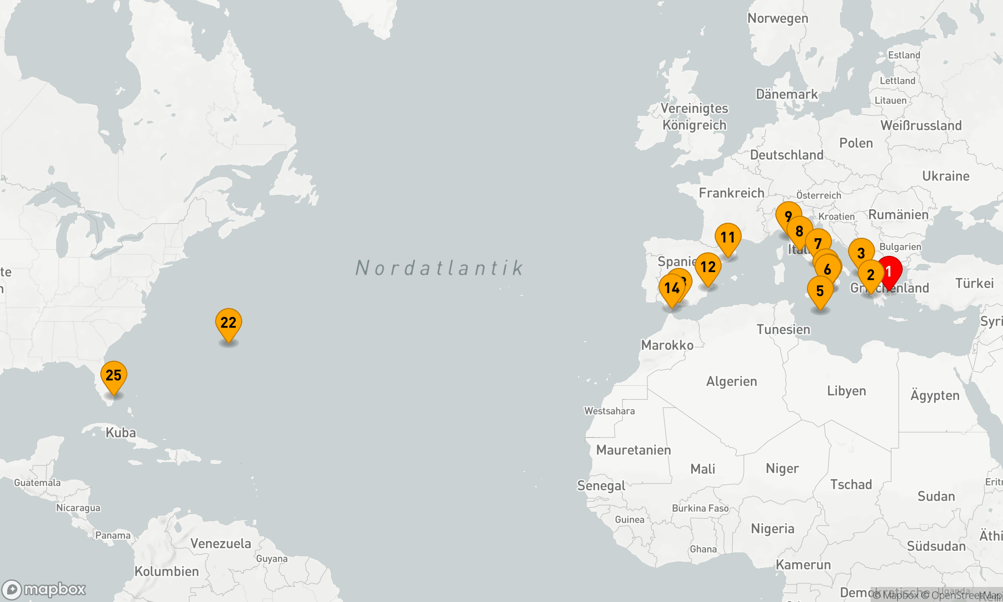 Route 24 Nächte - MITTELMEERÜBERQUERUNG: ROM,  ANDALUSIEN & BERMUDA