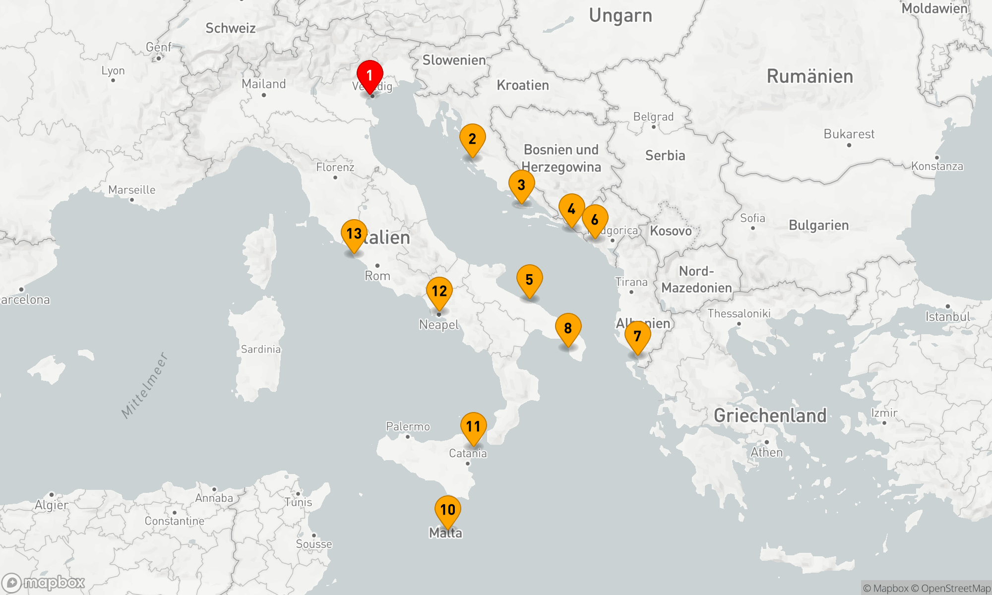 Route 12 Nächte - Mediterrane Entdeckungsreise von Venedig bis Rom