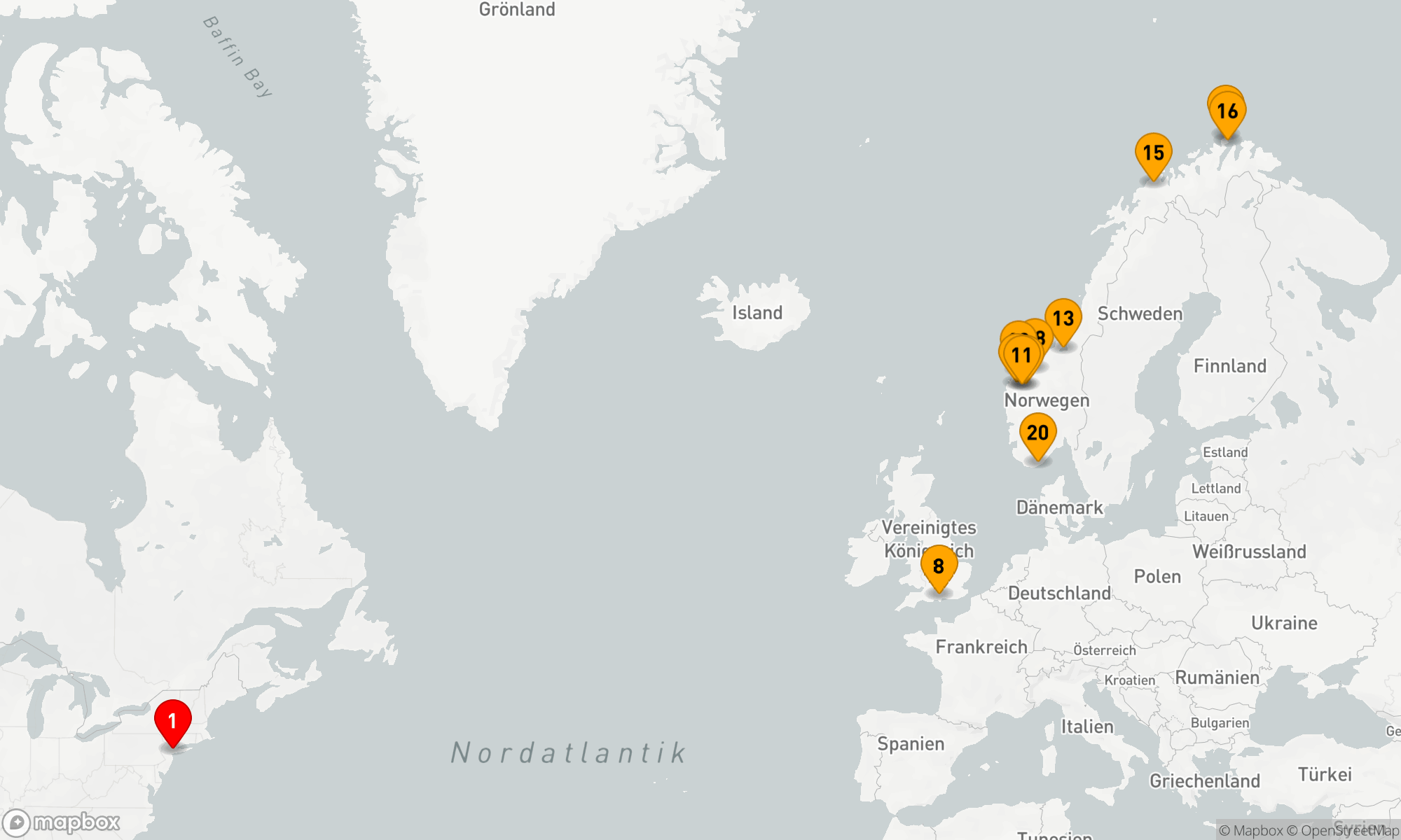 Route 28 Nächte - Transatlantik - Norwegische Fjorde (M720A)