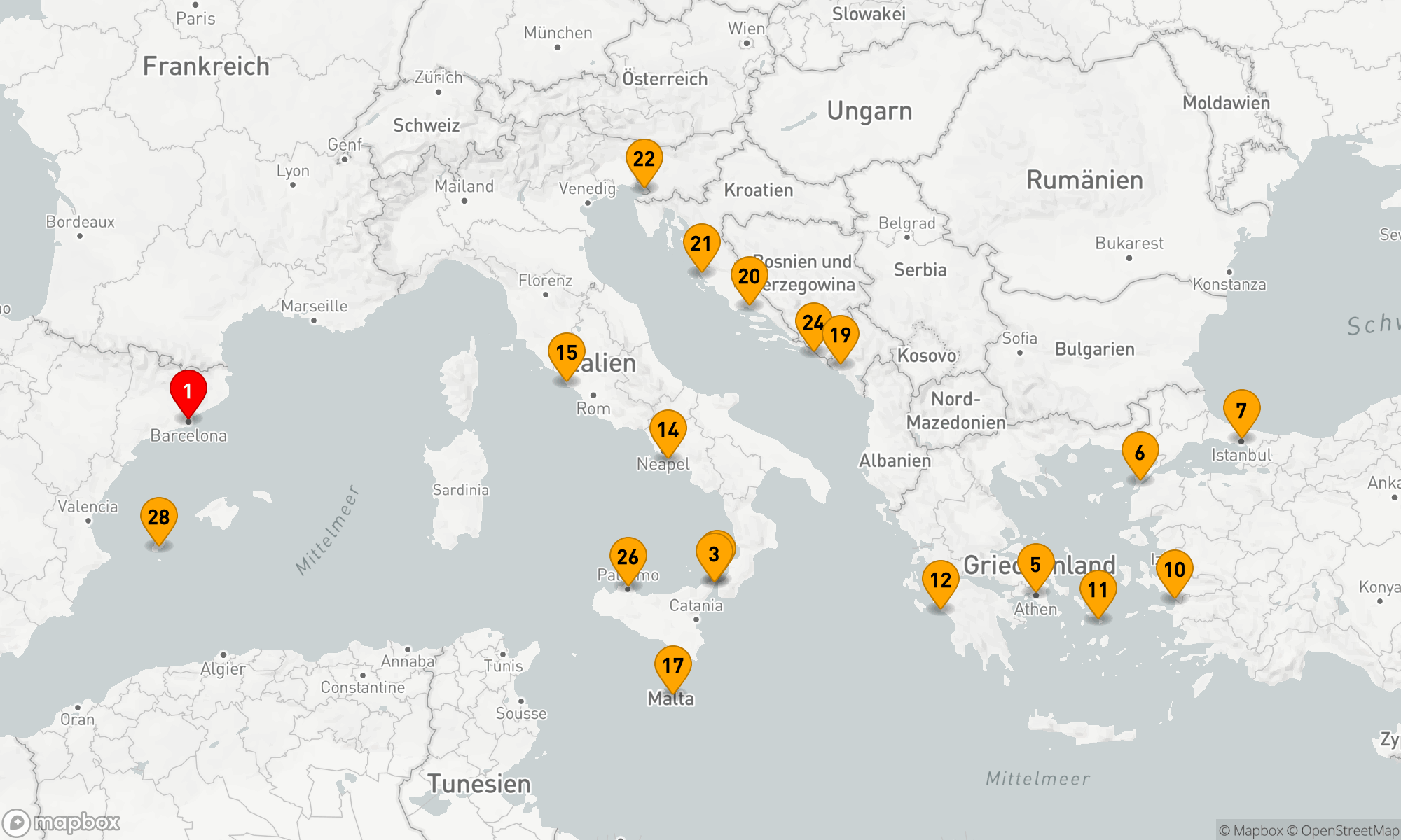 Route 28 Nächte - Westliches und östliches Mittelmeer (Q711C)