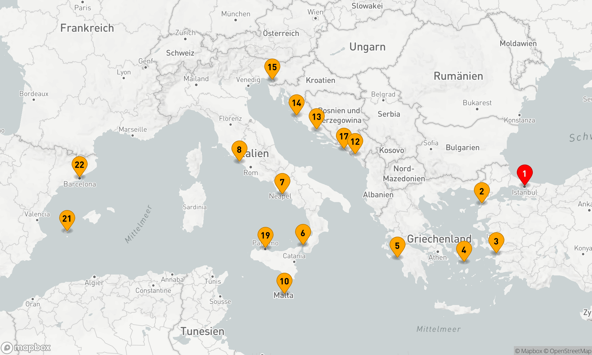 Route 21 Nächte - Westliches und östliches Mittelmeer (Q711F)