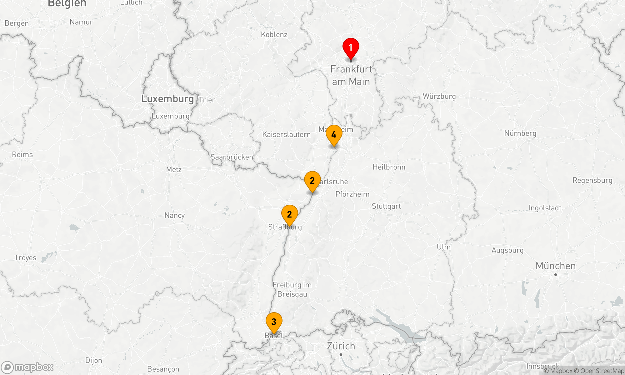 Route 4 Nächte - Fluss der Lichter auf Rhein & Main